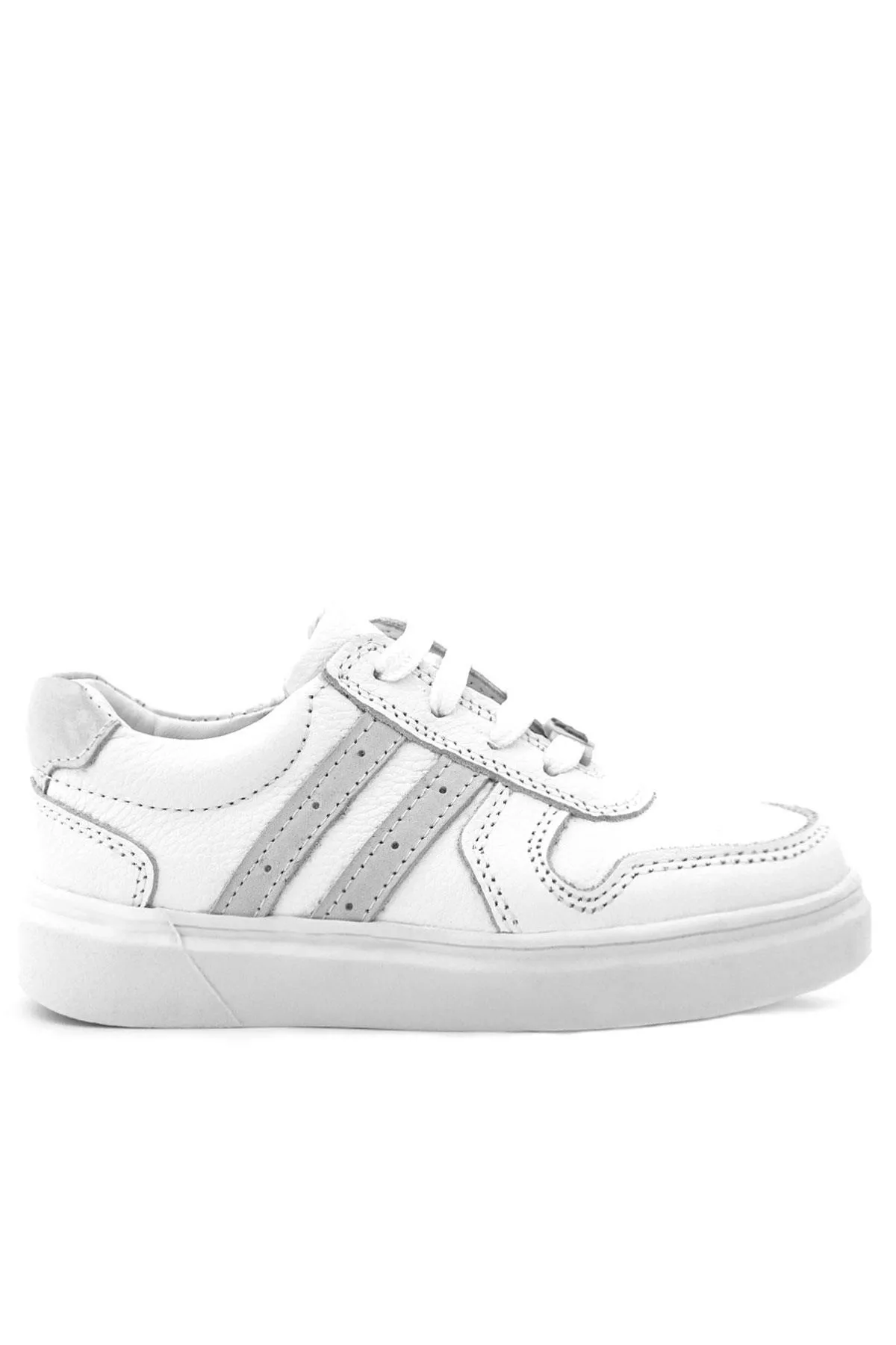Hakiki Deri Beyaz Bağcıklı Fermuarlı Çocuk Sneaker Ayakkabı
