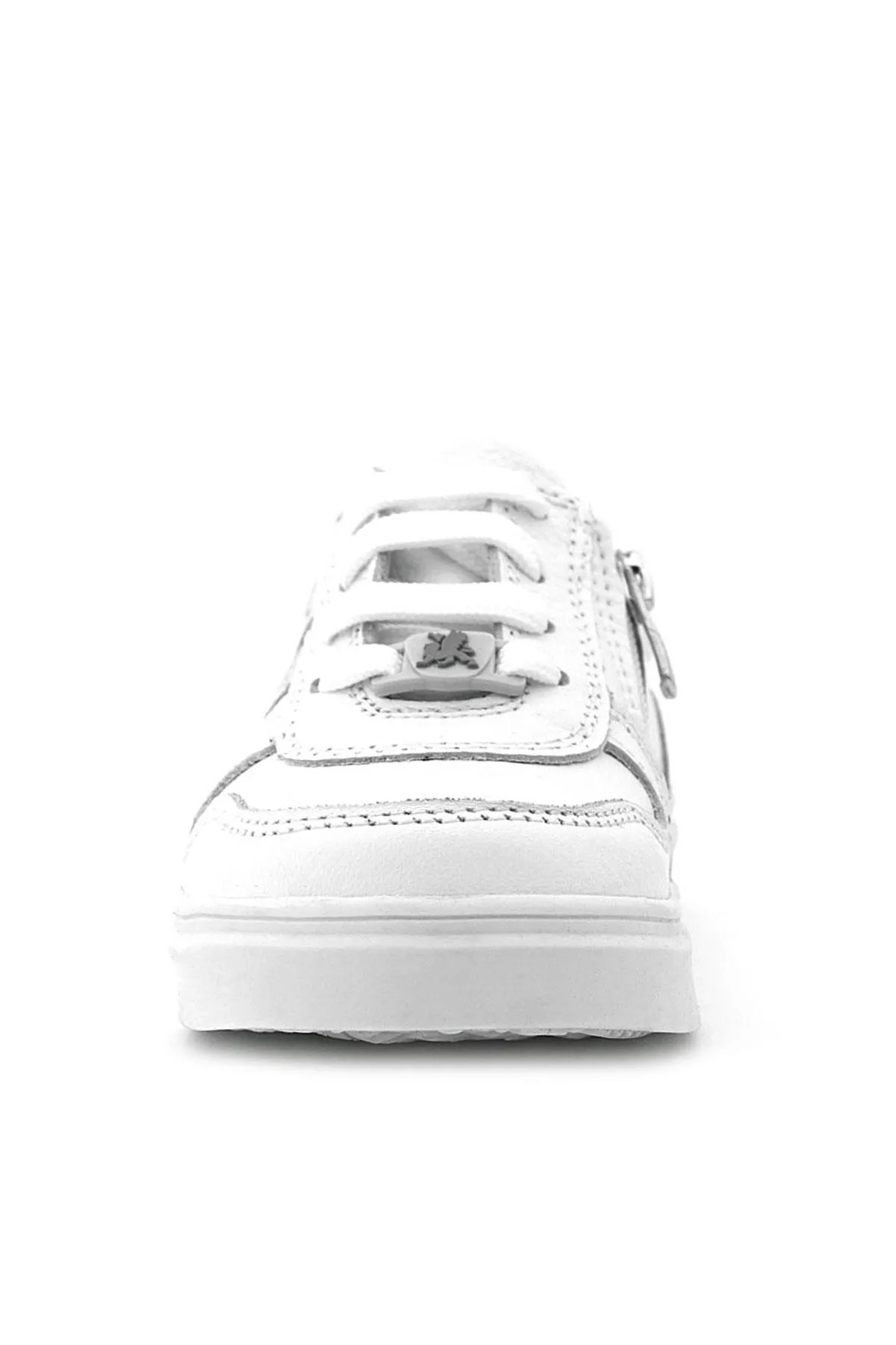 Hakiki Deri Beyaz Bağcıklı Fermuarlı Çocuk Sneaker Ayakkabı