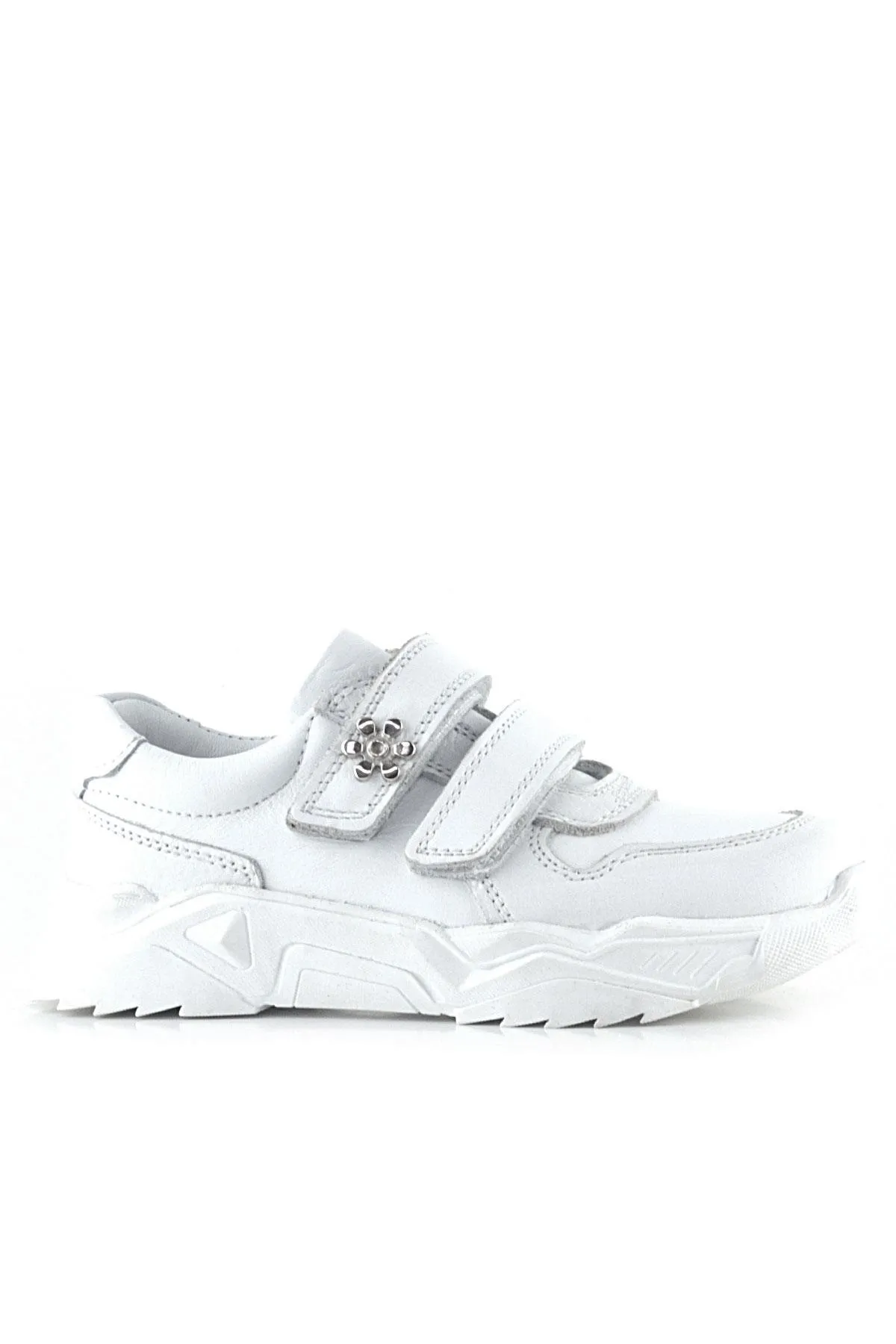 Hakiki Deri Beyaz Çiçek Detaylı Kız Çocuk Spor Ayakkabı