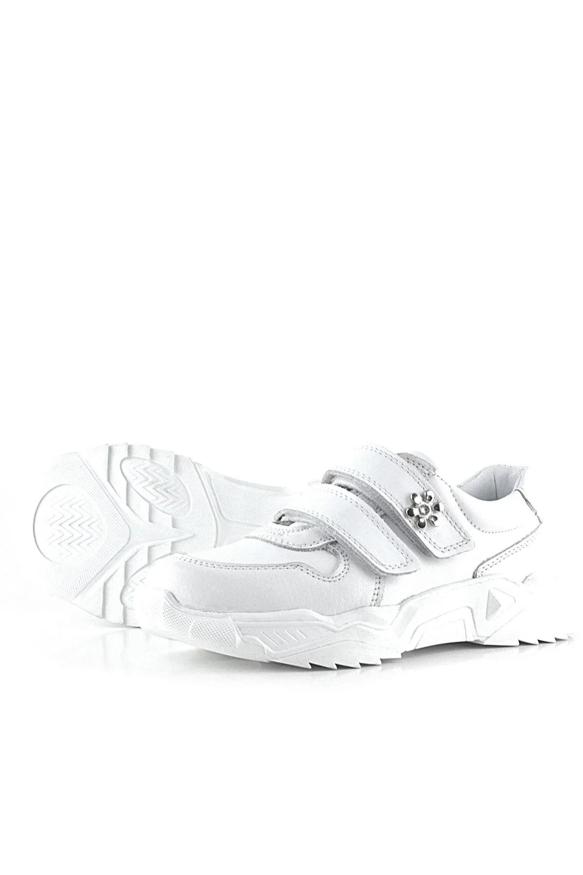 Hakiki Deri Beyaz Çiçek Detaylı Kız Çocuk Spor Ayakkabı