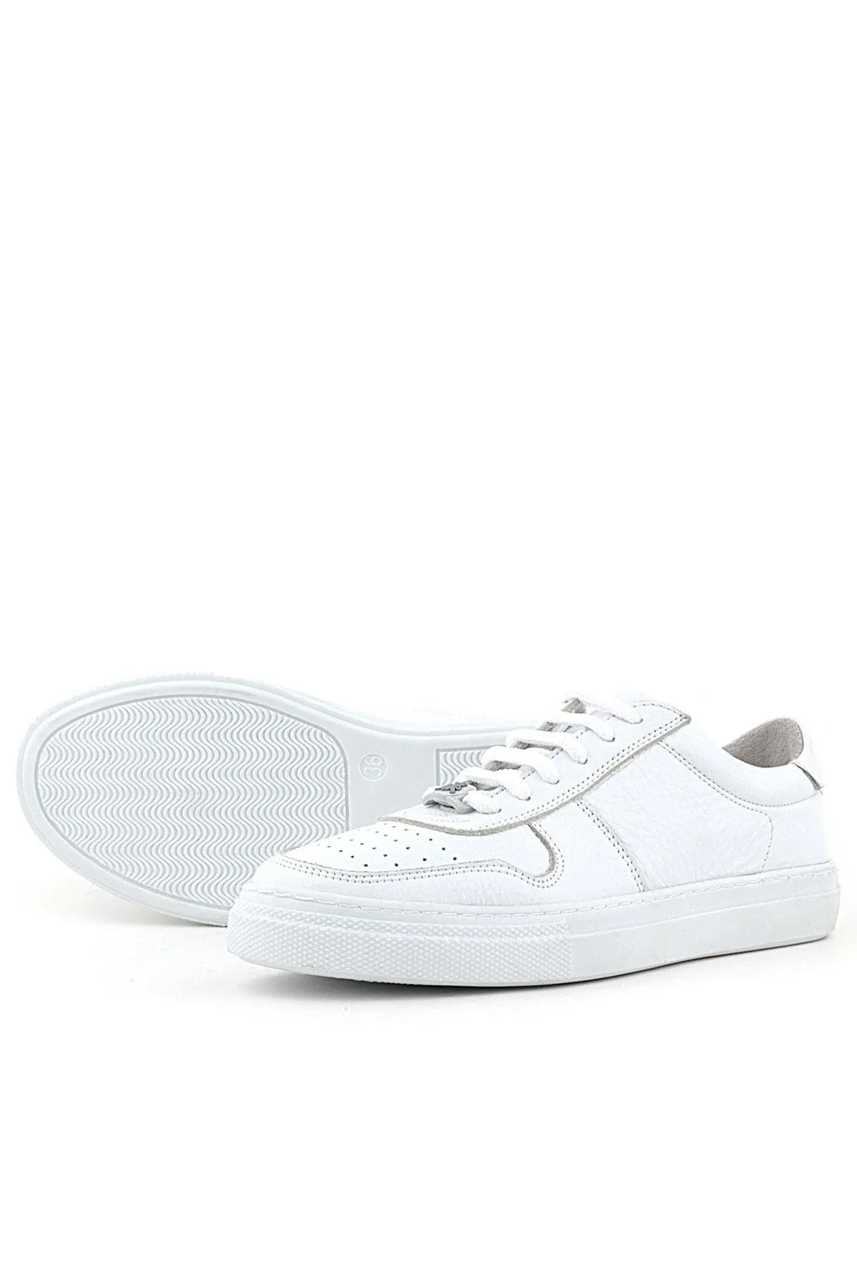 Hakiki Deri Beyaz Kız Çocuk Günlük Sneaker Ayakkabı