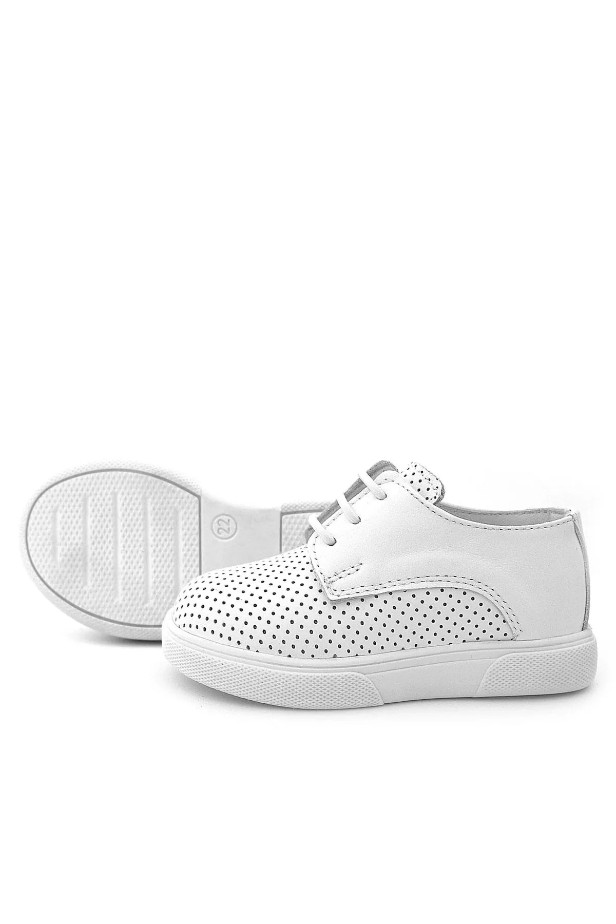 Hakiki Deri Beyaz Lastikli Erkek Çocuk Günlük Ayakkabı