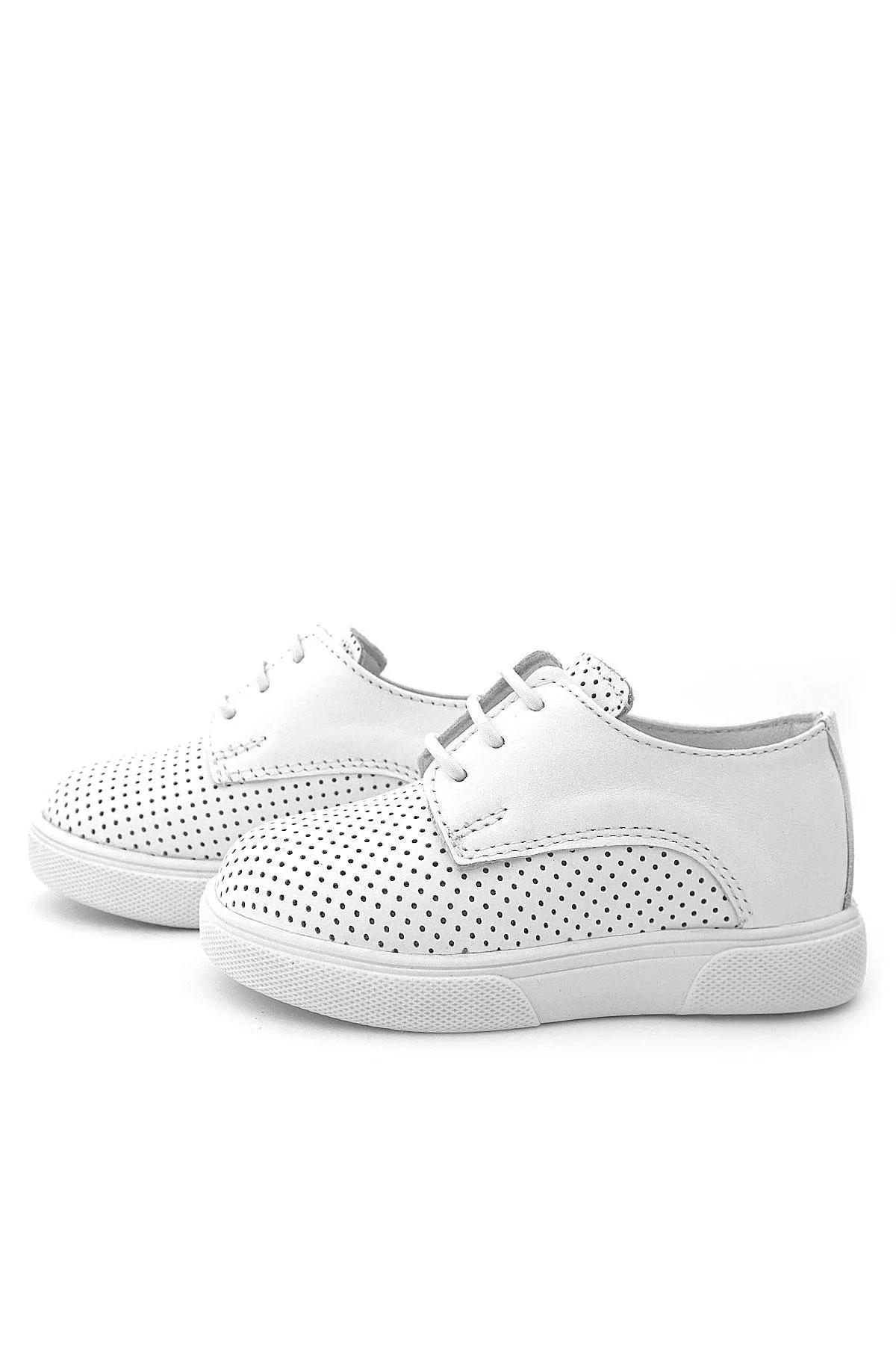 Hakiki Deri Beyaz Lastikli Erkek Çocuk Günlük Ayakkabı