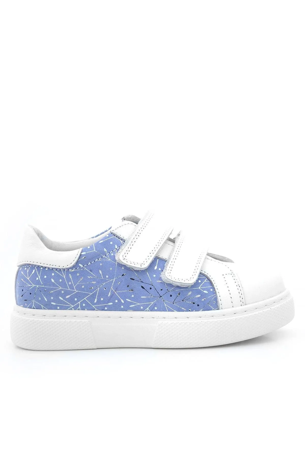 Hakiki Deri Beyaz Mavi Cırt Cırtlı Kız Çocuk Spor Ayakkabı
