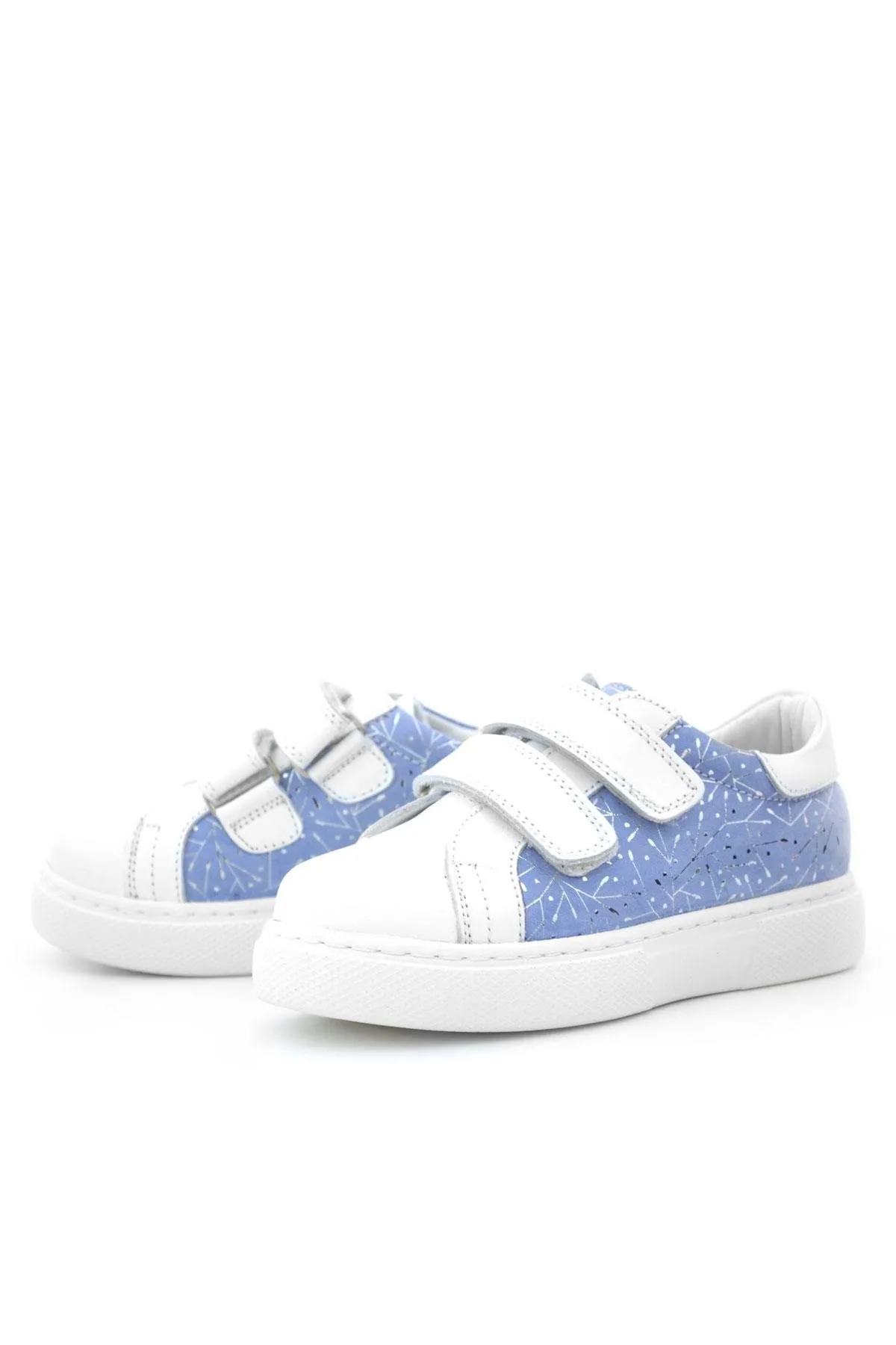 Hakiki Deri Beyaz Mavi Cırt Cırtlı Kız Çocuk Spor Ayakkabı