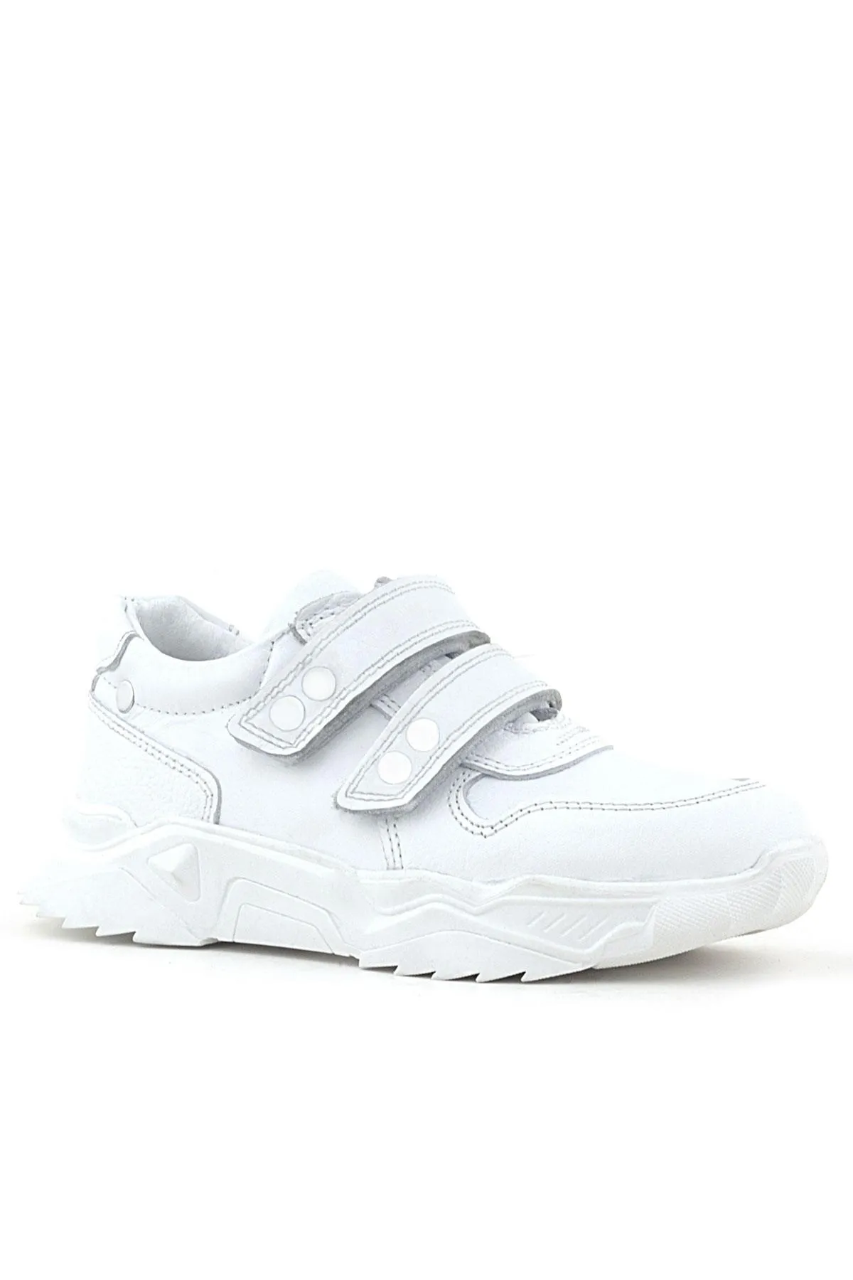 Hakiki Deri Beyaz Metal Detaylı Kız Çocuk Sneakers Ayakkabı