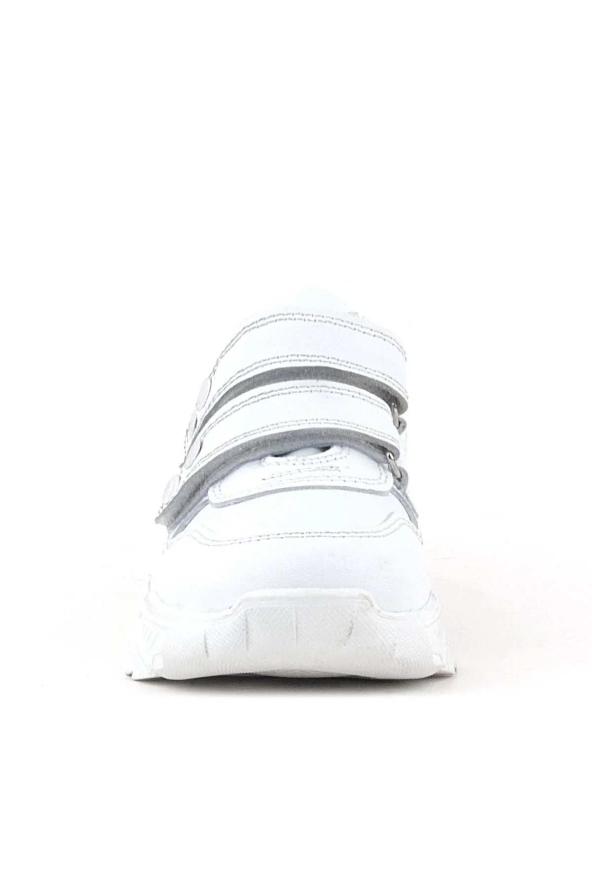 Hakiki Deri Beyaz Metal Detaylı Kız Çocuk Sneakers Ayakkabı