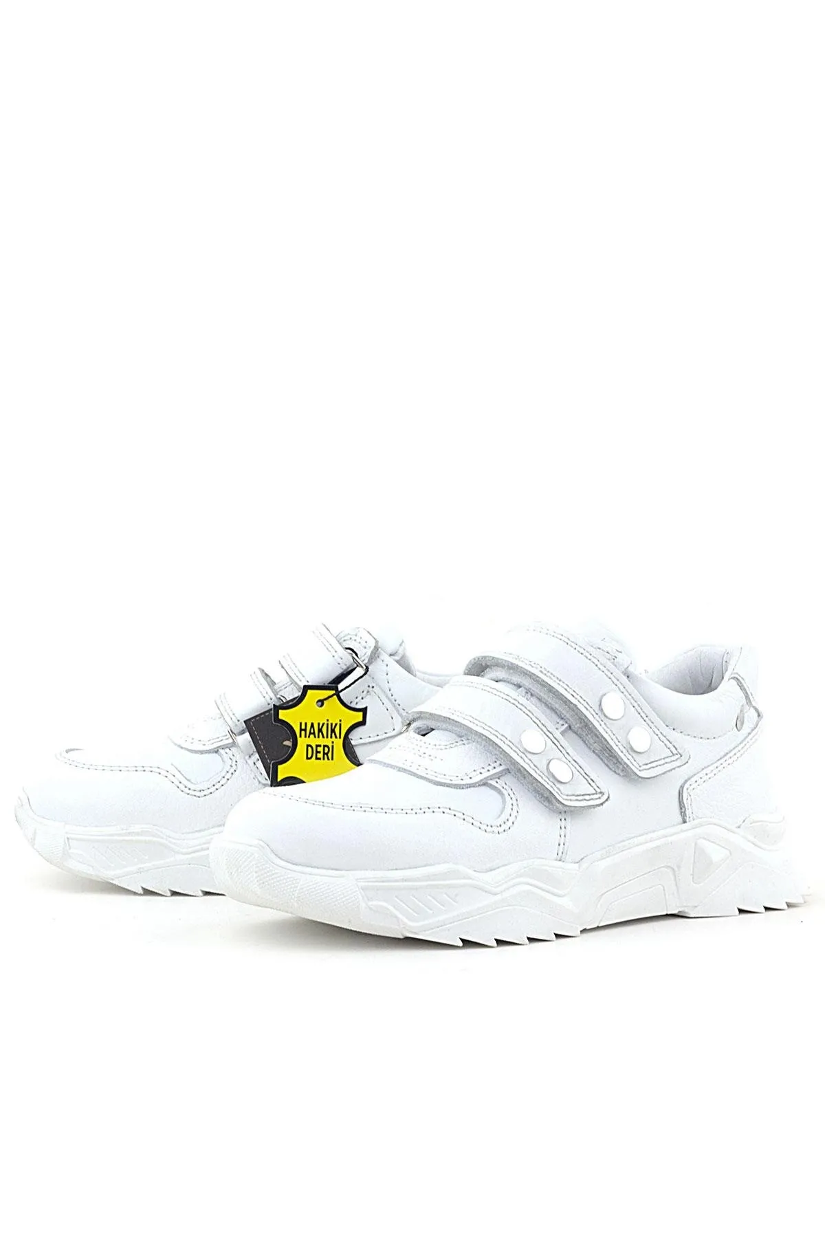 Hakiki Deri Beyaz Metal Detaylı Kız Çocuk Sneakers Ayakkabı