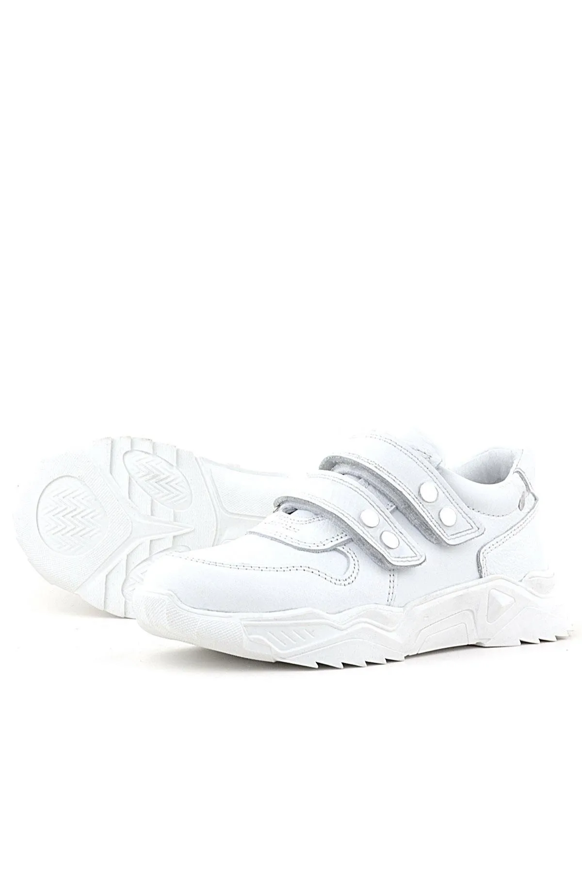 Hakiki Deri Beyaz Metal Detaylı Kız Çocuk Sneakers Ayakkabı