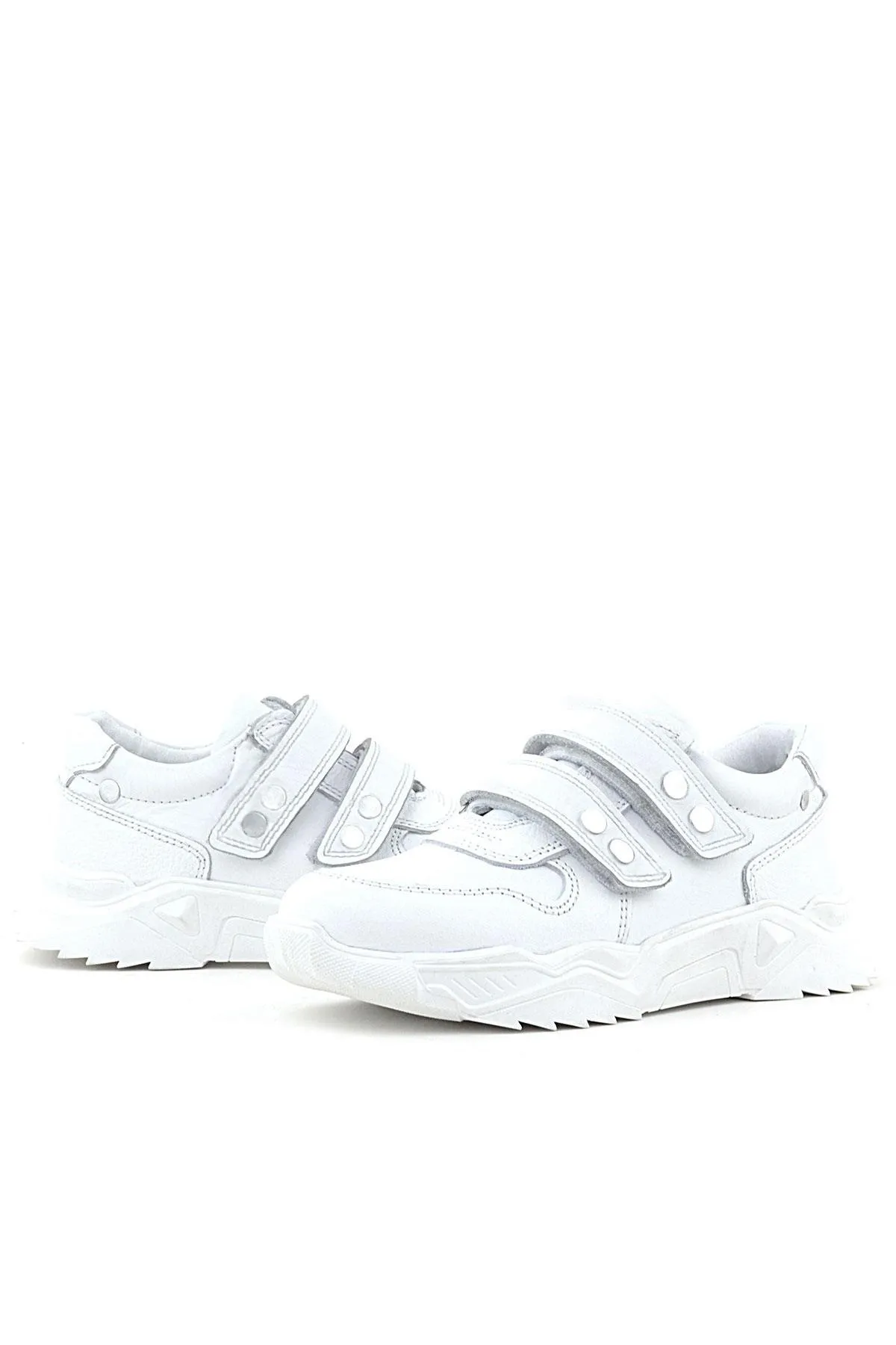 Hakiki Deri Beyaz Metal Detaylı Kız Çocuk Sneakers Ayakkabı