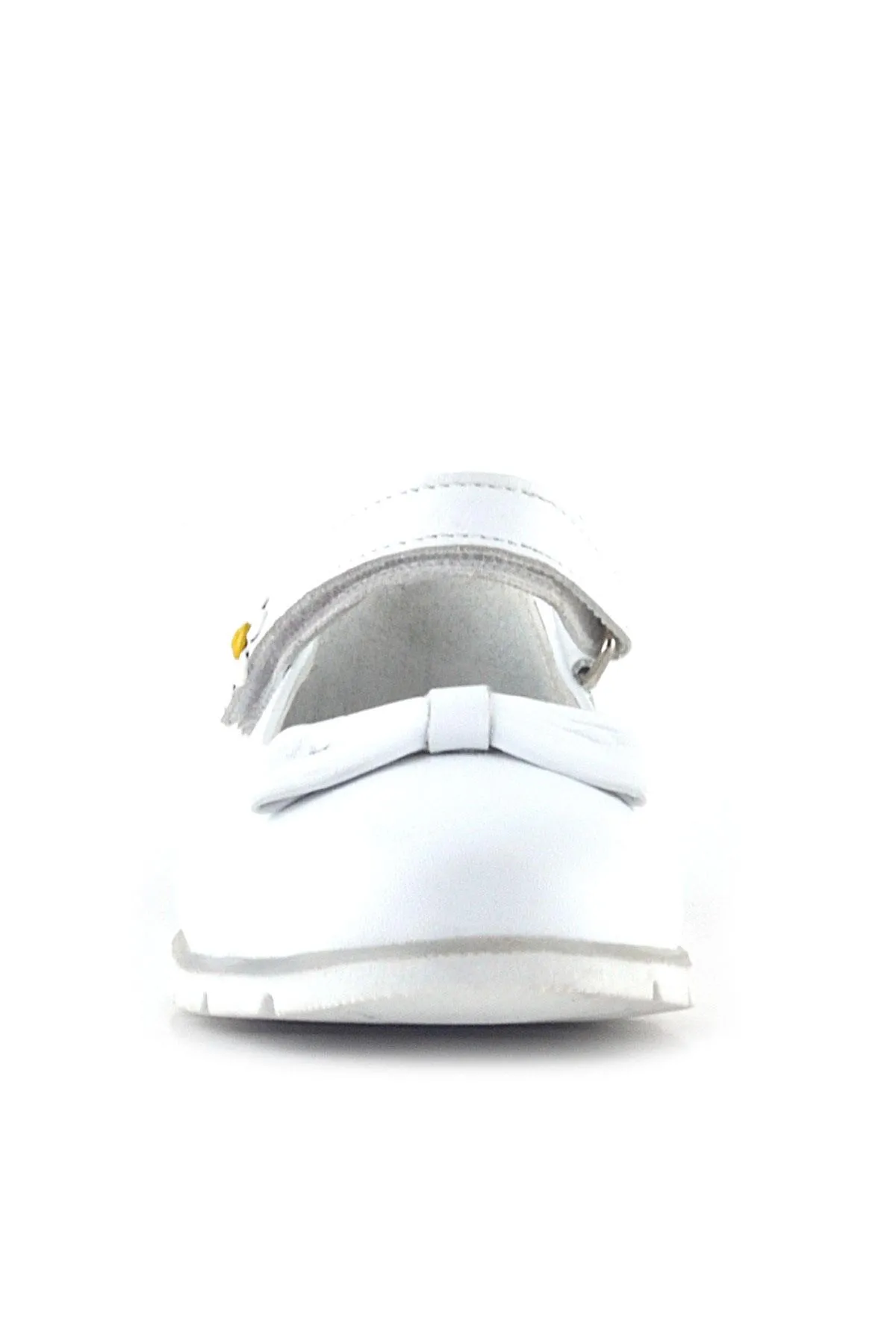 Hakiki Deri Beyaz Papatya Detaylı Cırtlı Kız Çocuk Babet Ayakkabı