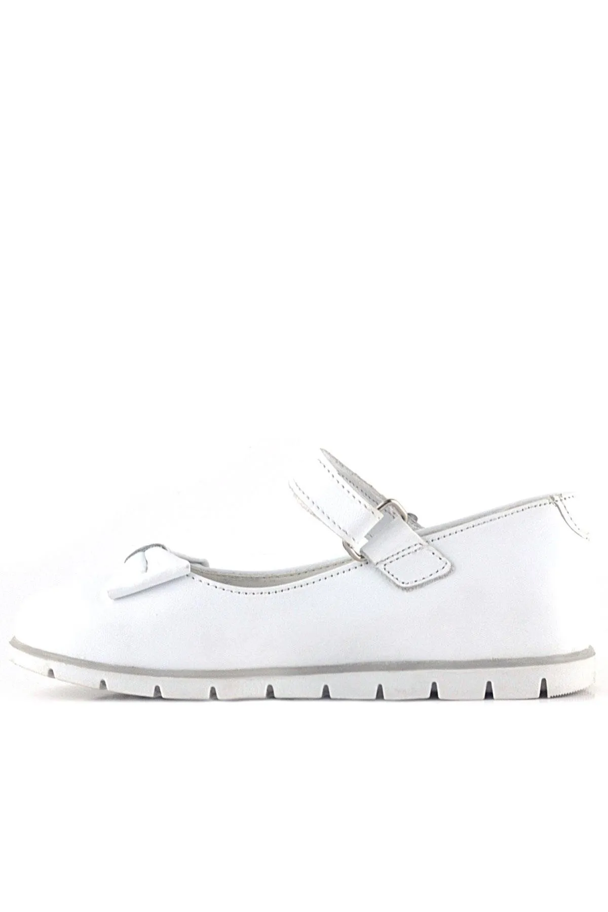 Hakiki Deri Beyaz Papatya Detaylı Cırtlı Kız Çocuk Babet Ayakkabı