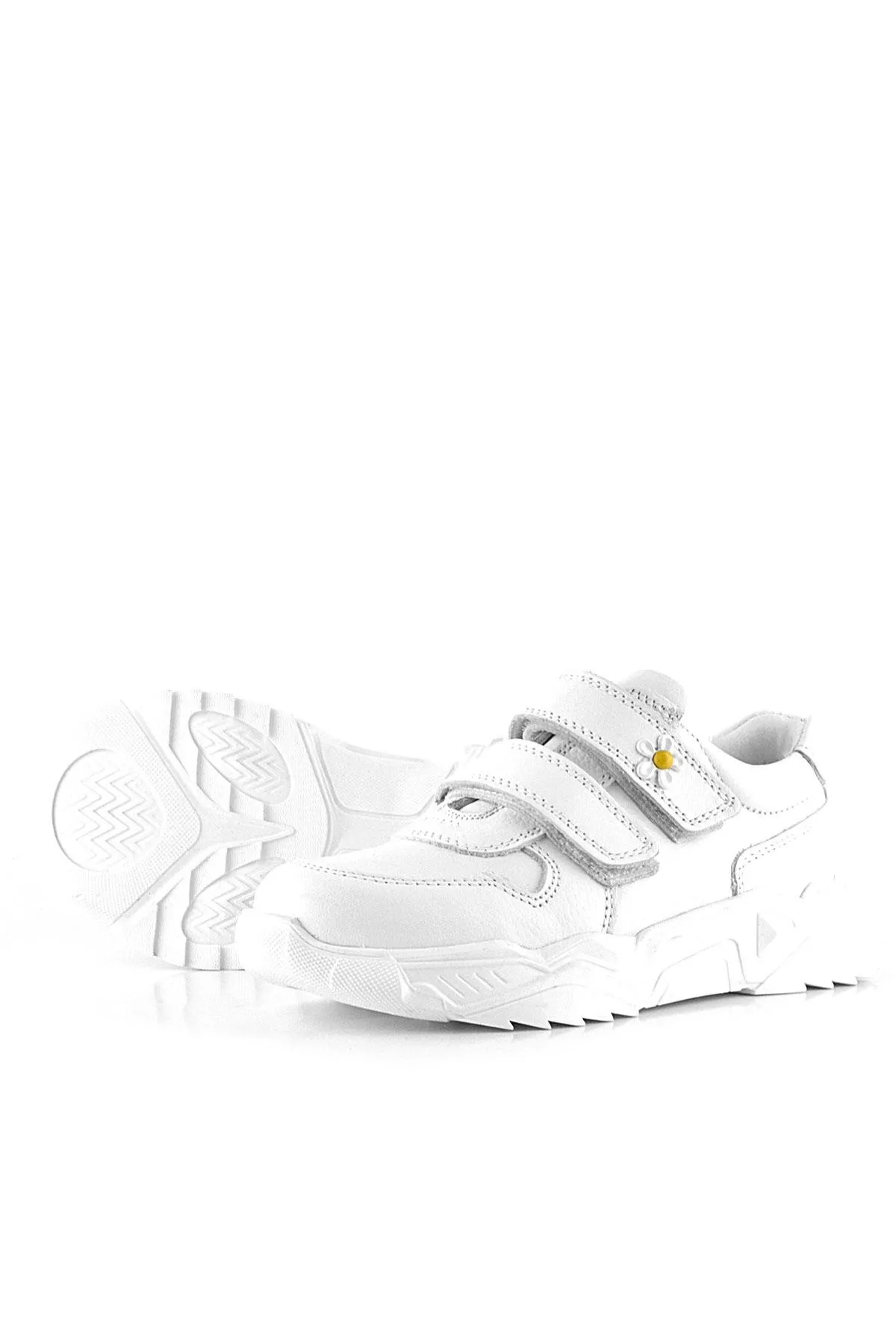 Hakiki Deri Beyaz Papatya Detaylı Kız Çocuk Günlük Ayakkabı