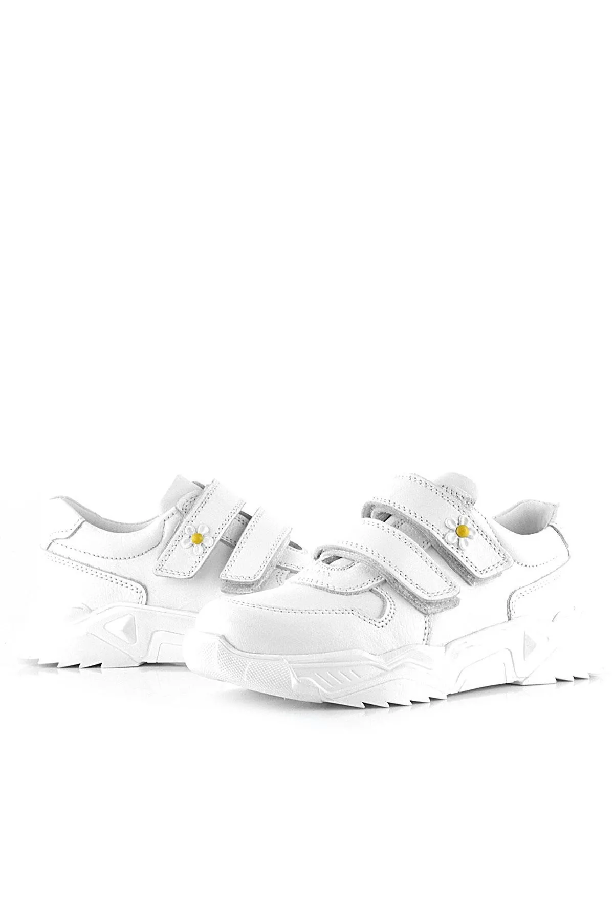 Hakiki Deri Beyaz Papatya Detaylı Kız Çocuk Günlük Ayakkabı