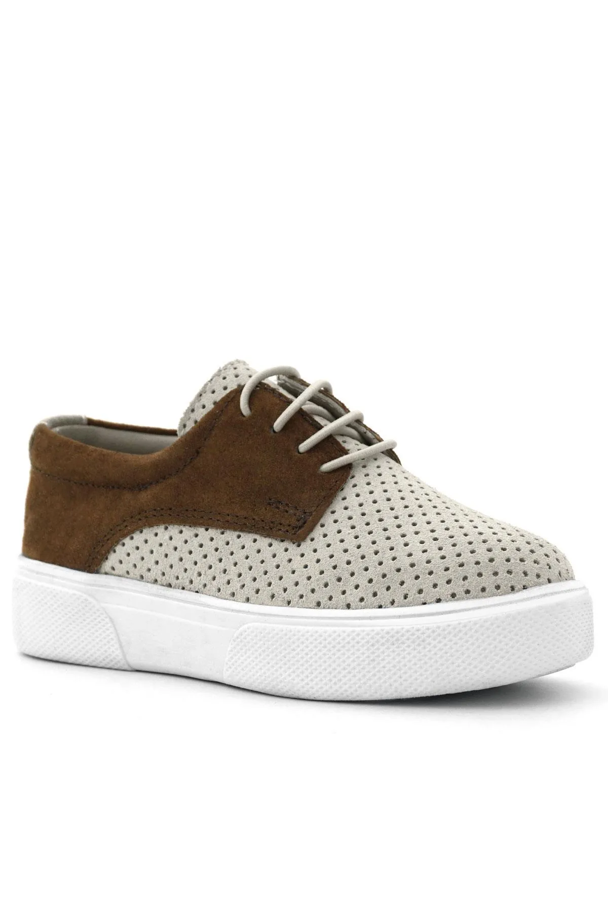 Hakiki Deri Beyaz Taba Lastikli Erkek Çocuk Günlük Ayakkabı