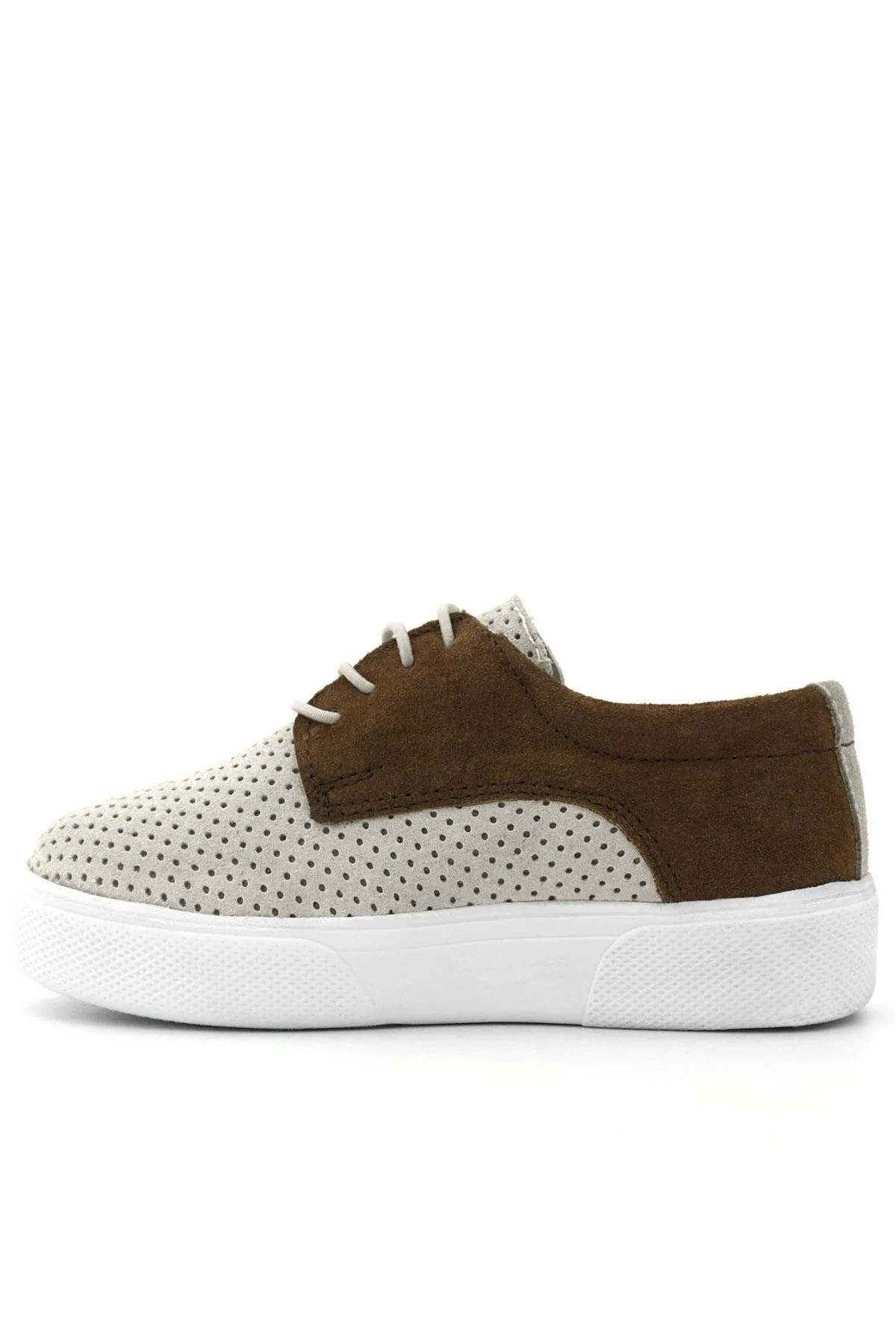 Hakiki Deri Beyaz Taba Lastikli Erkek Çocuk Günlük Ayakkabı