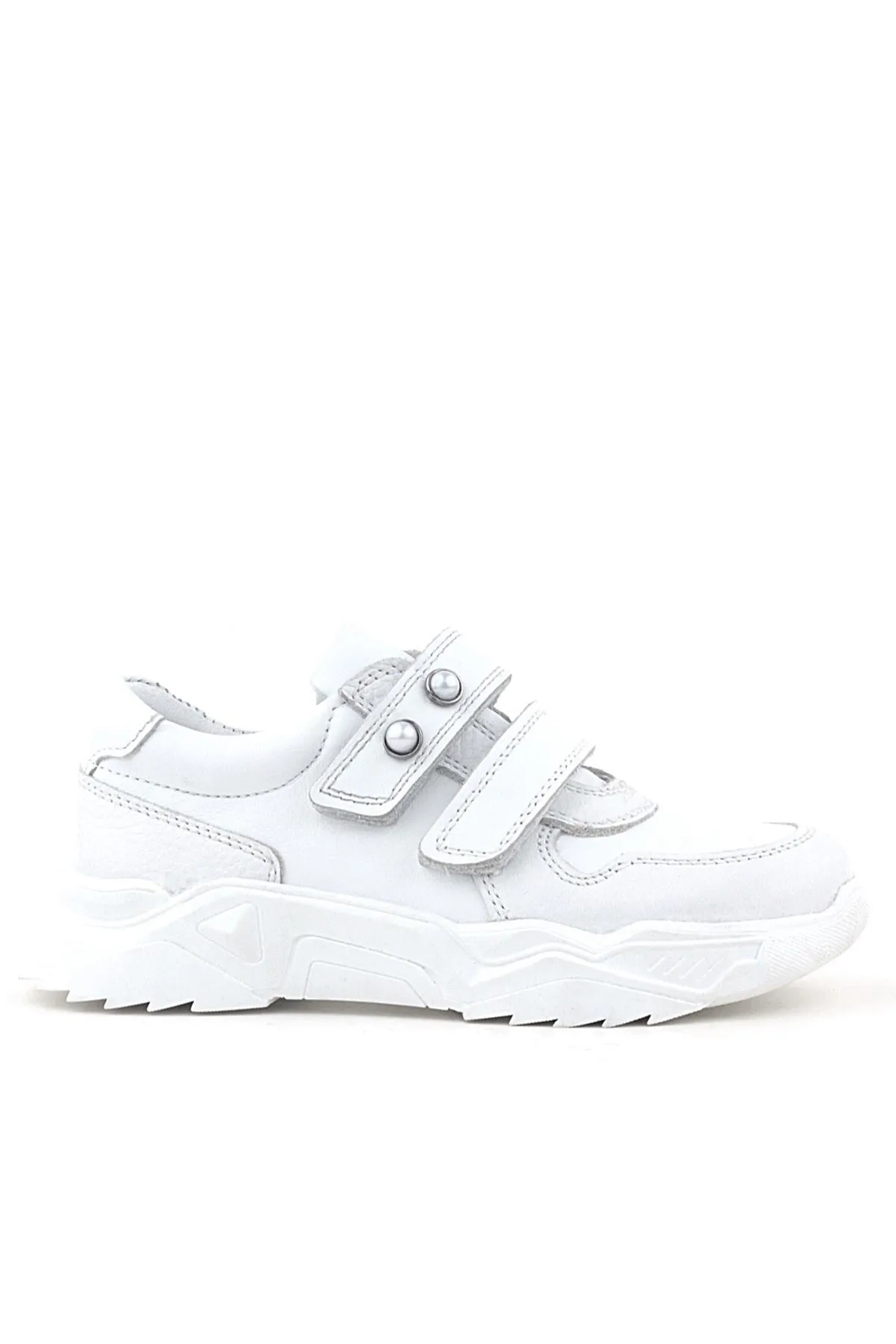 Hakiki Deri Beyaz Taşlı Kız Çocuk Sneakers Ayakkabı