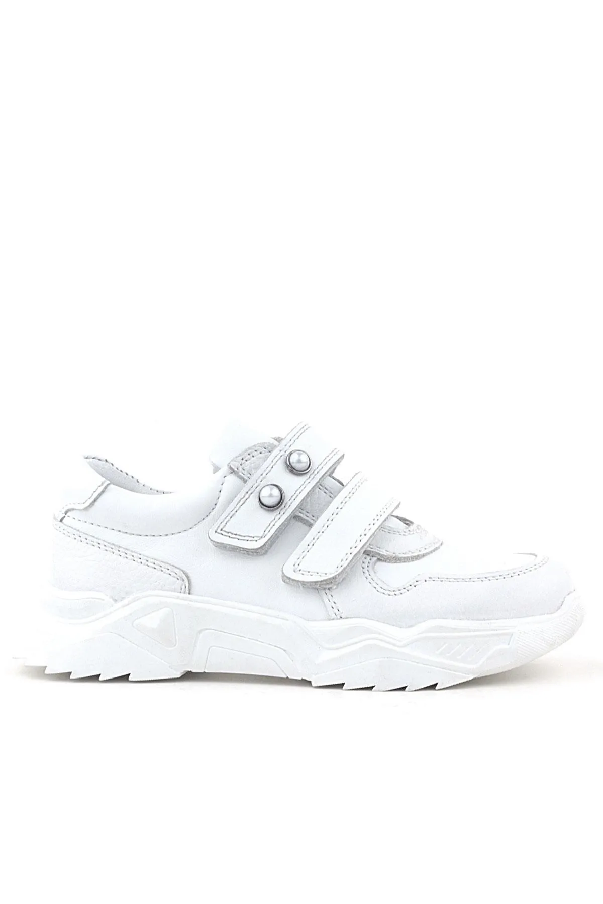 Hakiki Deri Beyaz Taşlı Kız Çocuk Sneakers Ayakkabı