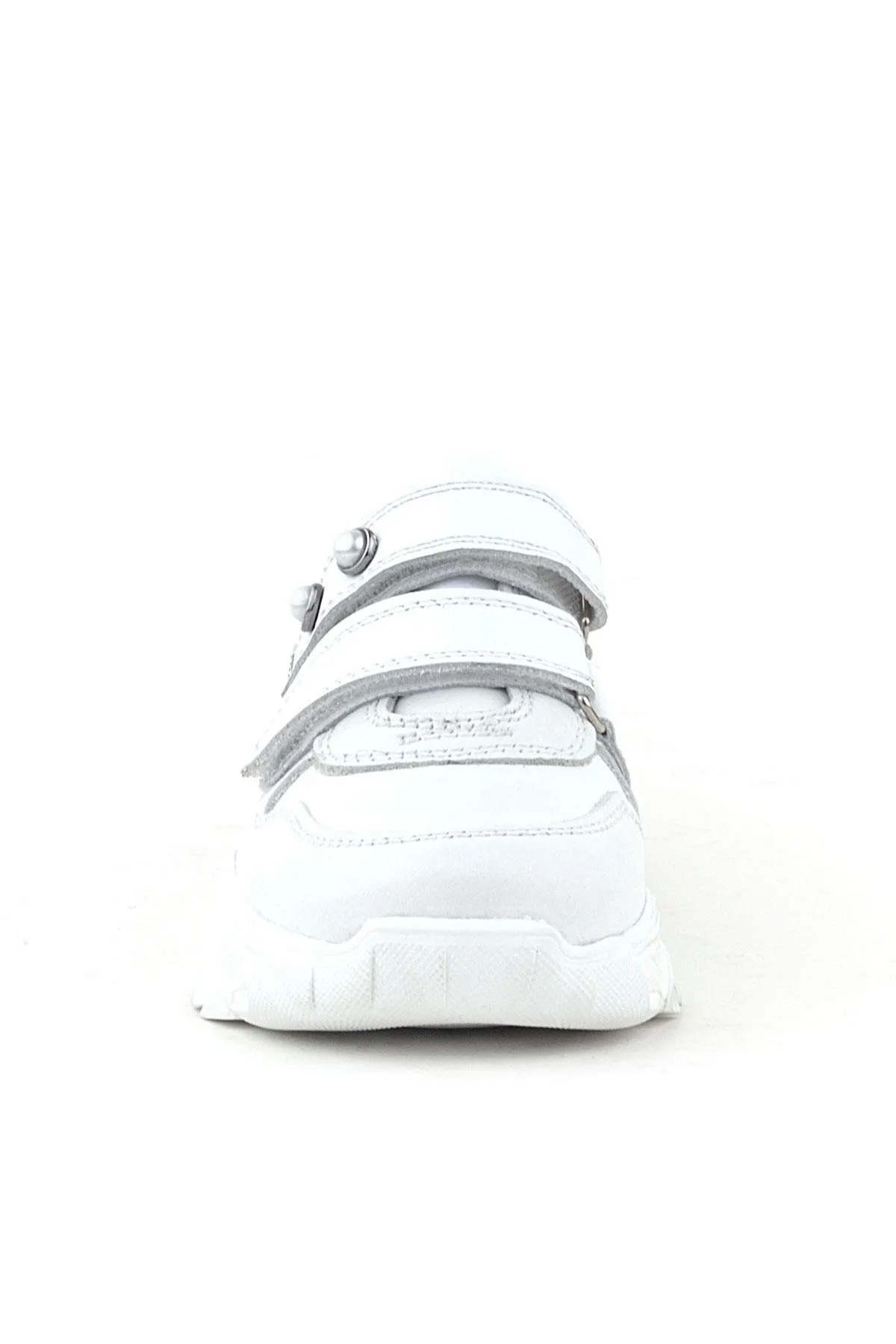 Hakiki Deri Beyaz Taşlı Kız Çocuk Sneakers Ayakkabı