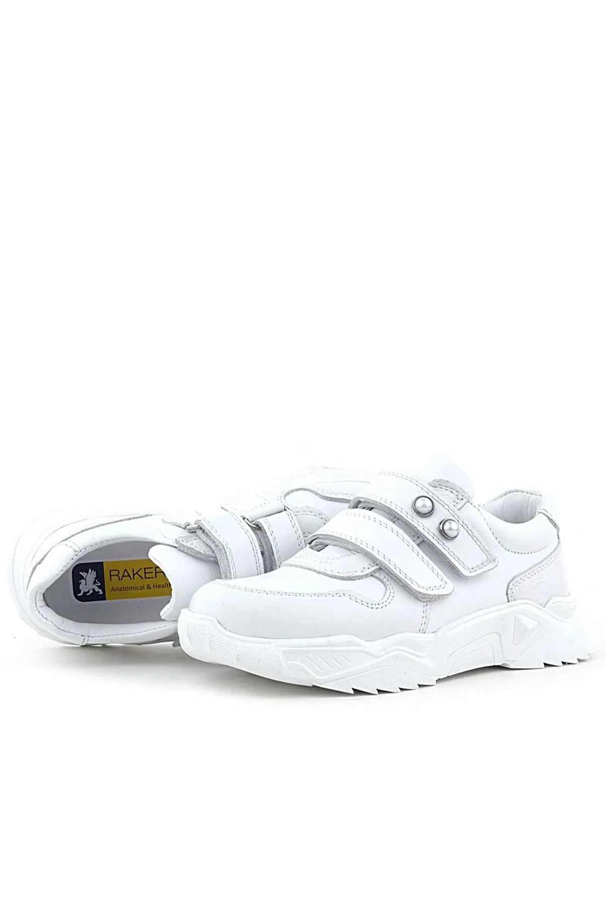Hakiki Deri Beyaz Taşlı Kız Çocuk Sneakers Ayakkabı