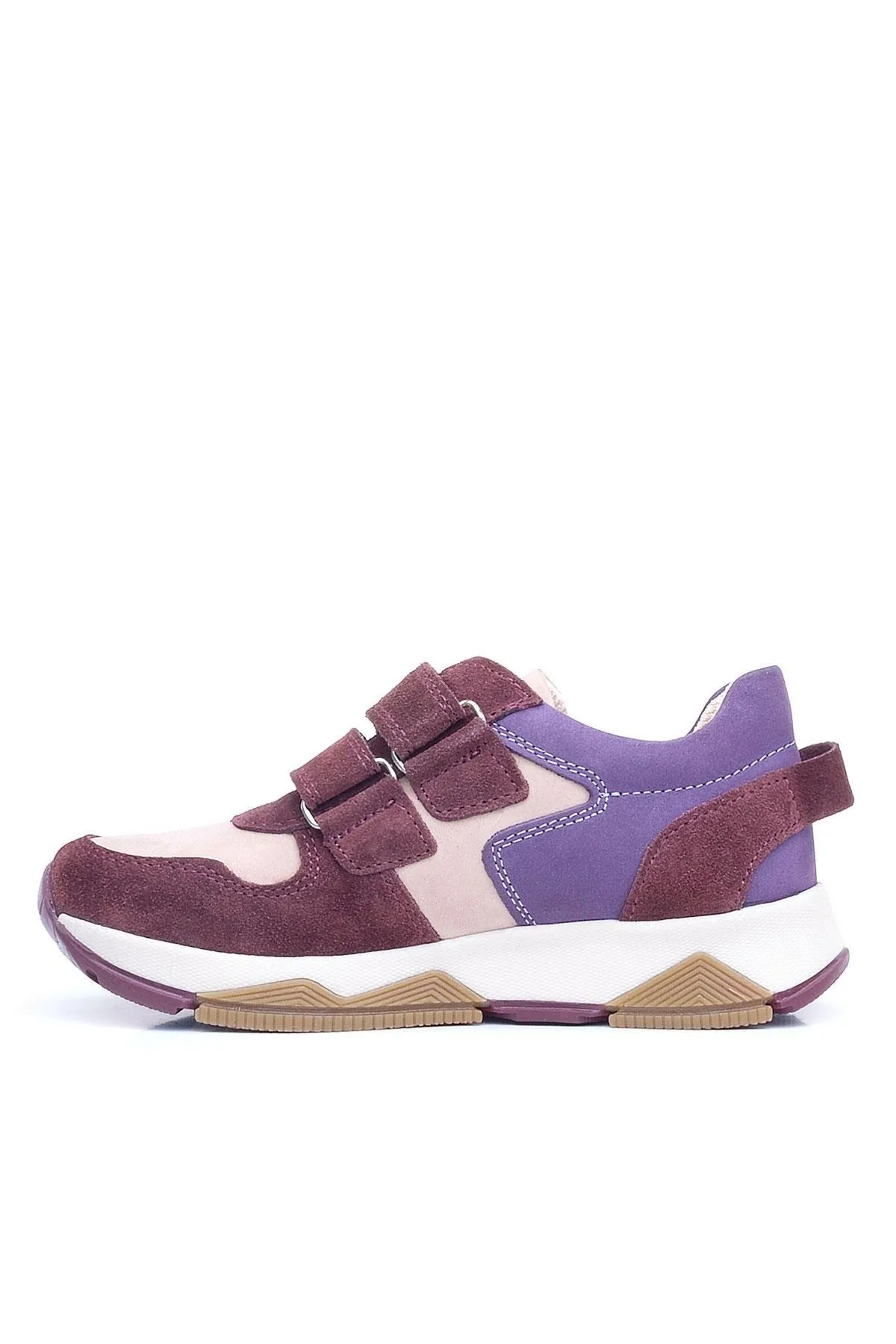 Hakiki Deri Bordo Pembe Metal Detaylı Kız Çocuk Sneakers Ayakkabı