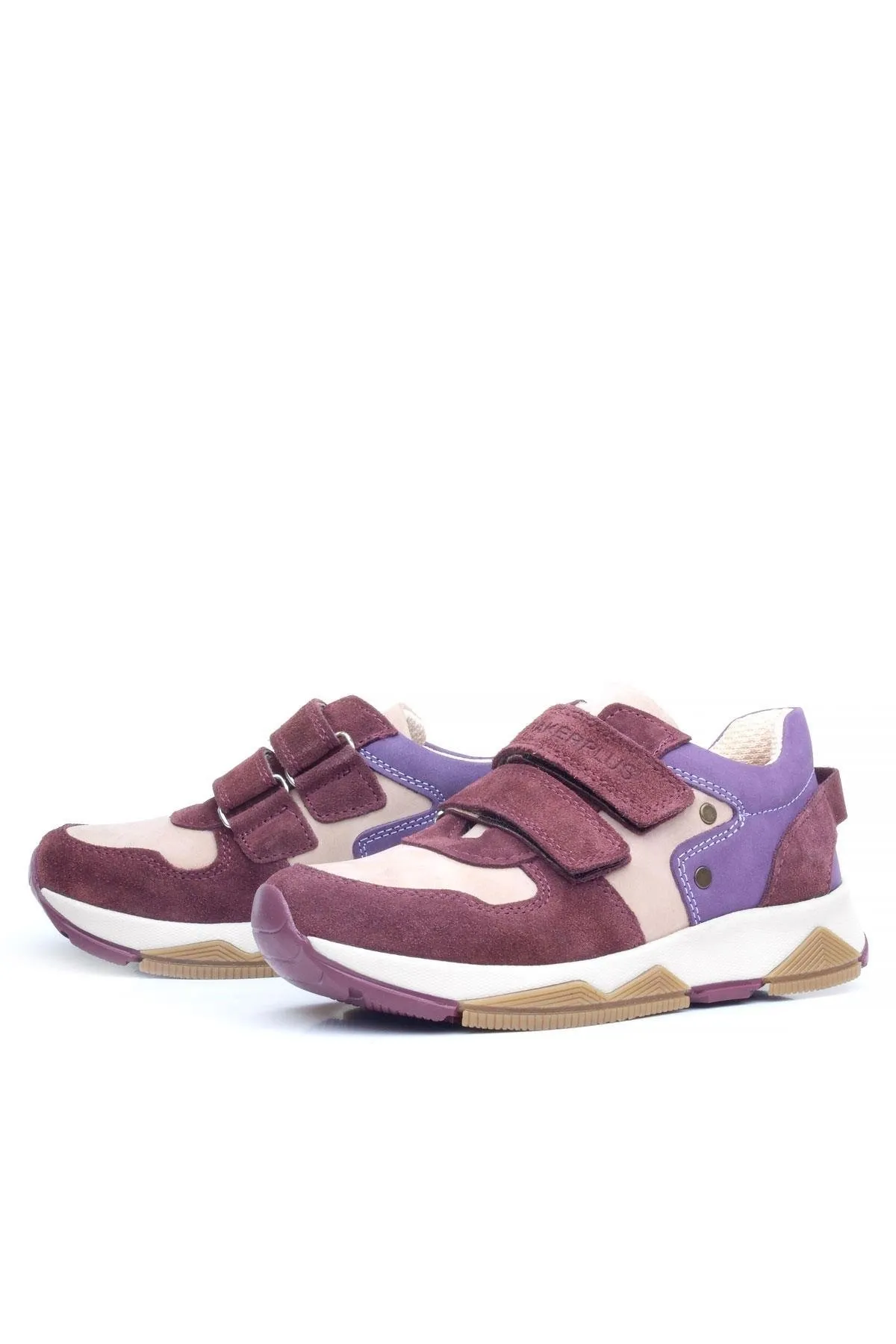 Hakiki Deri Bordo Pembe Metal Detaylı Kız Çocuk Sneakers Ayakkabı