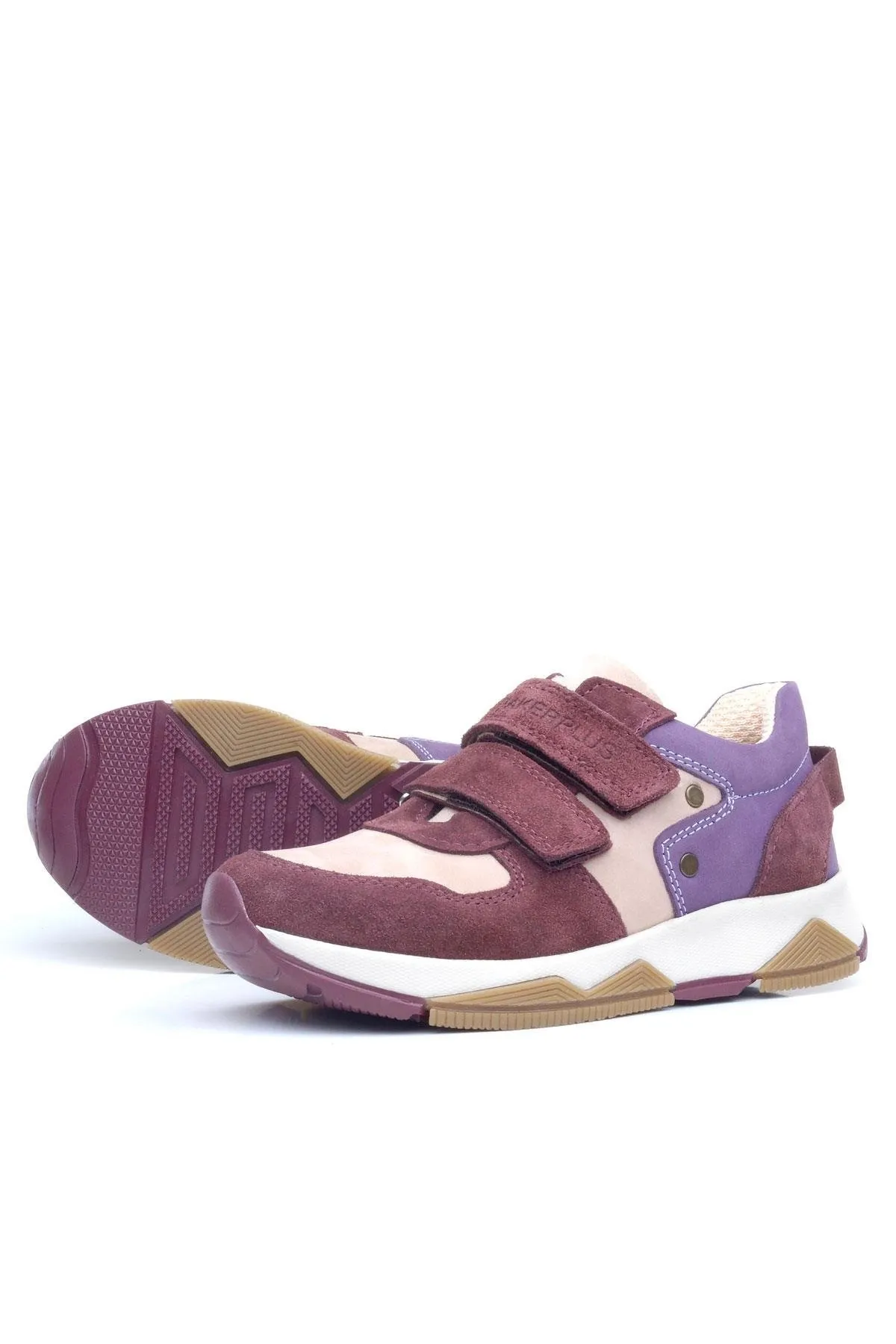 Hakiki Deri Bordo Pembe Metal Detaylı Kız Çocuk Sneakers Ayakkabı