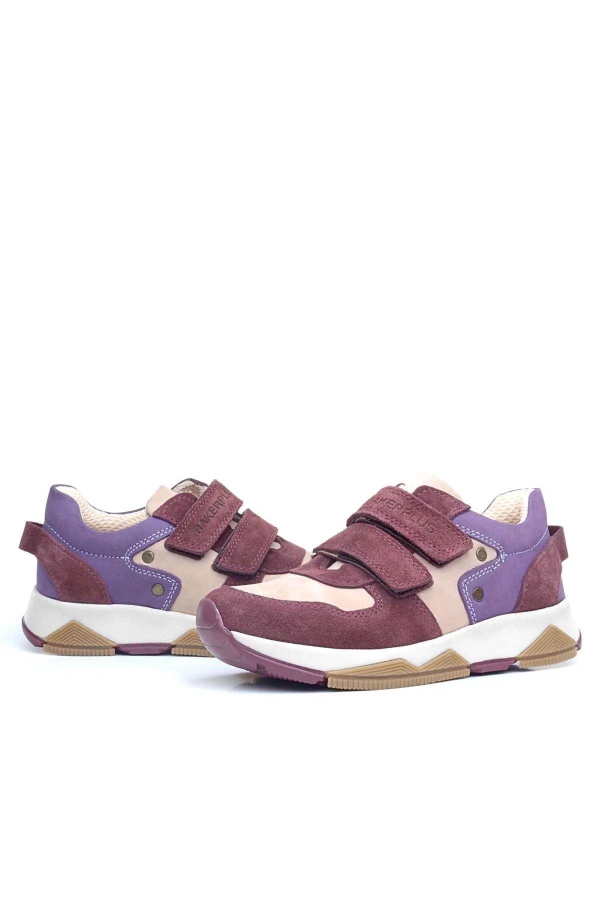 Hakiki Deri Bordo Pembe Metal Detaylı Kız Çocuk Sneakers Ayakkabı