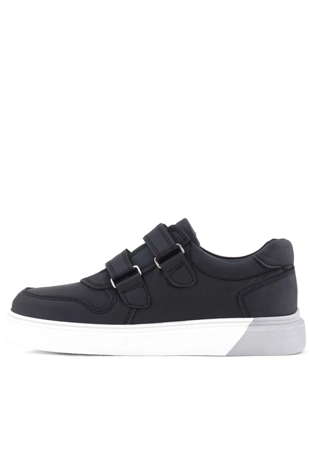 Hakiki Deri Cırtlı Siyah Beyaz Tabanlı Erkek Çocuk Spor Ayakkabı