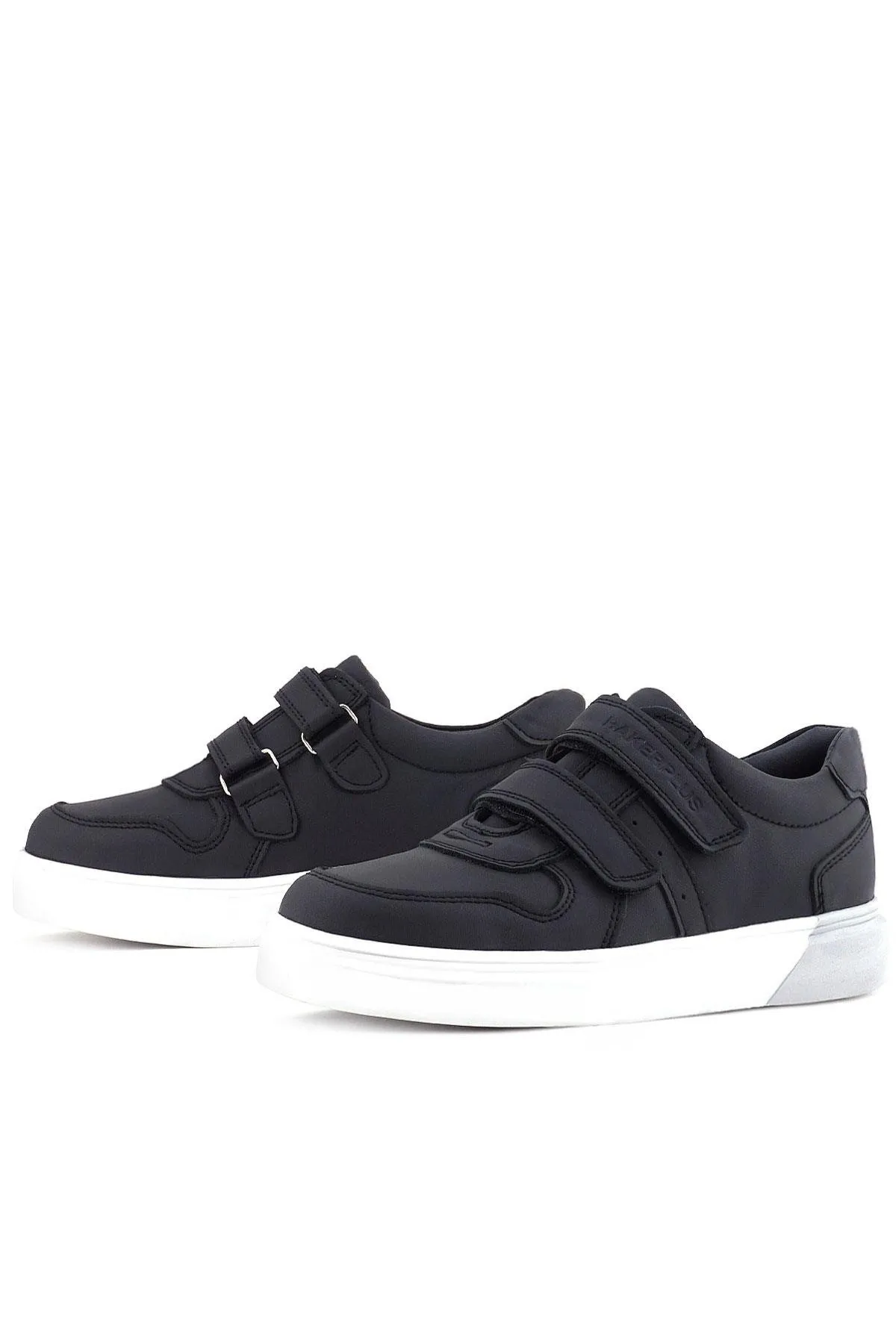 Hakiki Deri Cırtlı Siyah Beyaz Tabanlı Erkek Çocuk Spor Ayakkabı