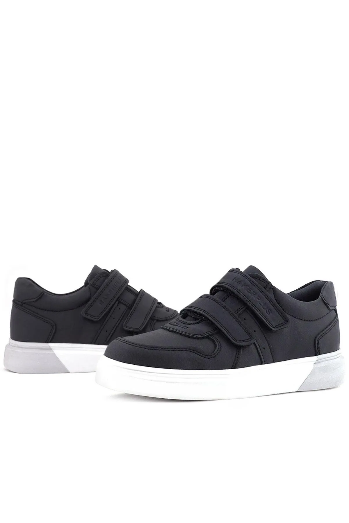 Hakiki Deri Cırtlı Siyah Beyaz Tabanlı Erkek Çocuk Spor Ayakkabı