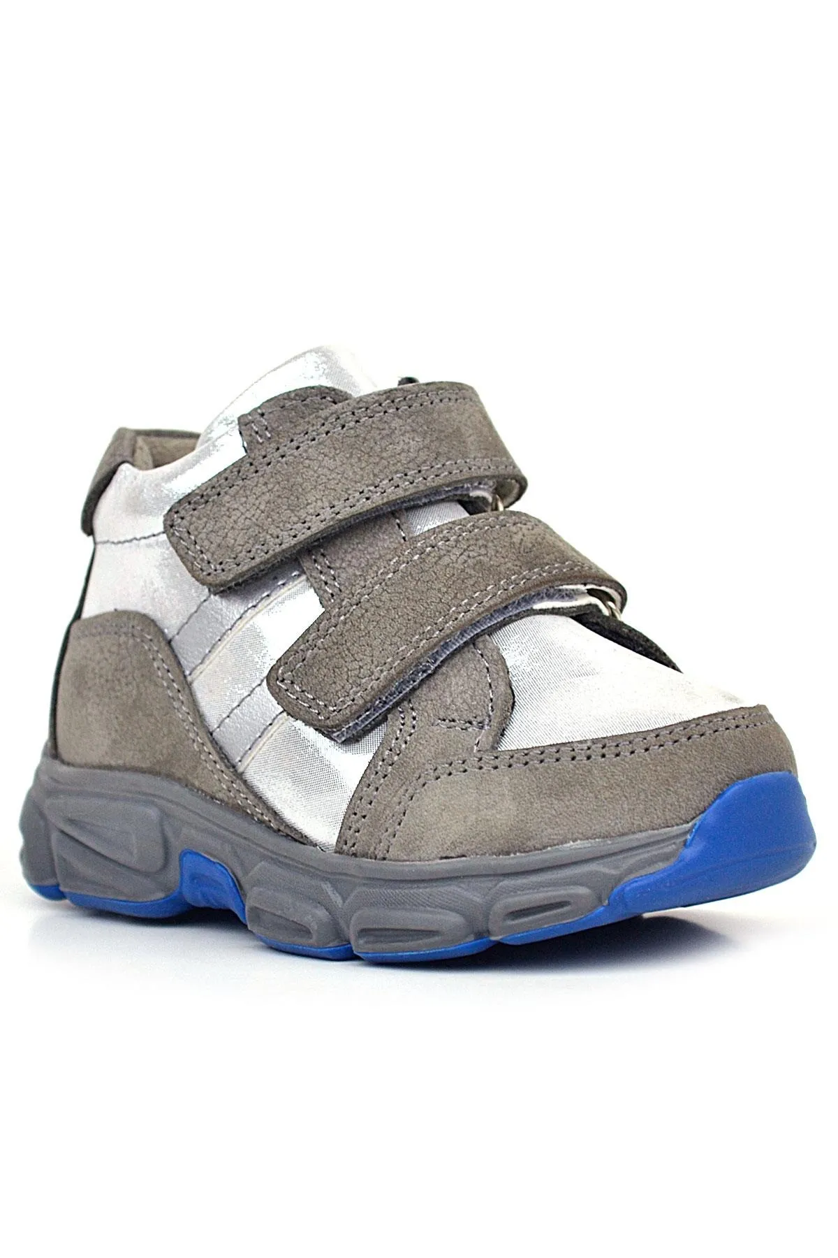 Hakiki Deri Gri Gümüş Cırtlı Kız Bebek Bot Ayakkabı