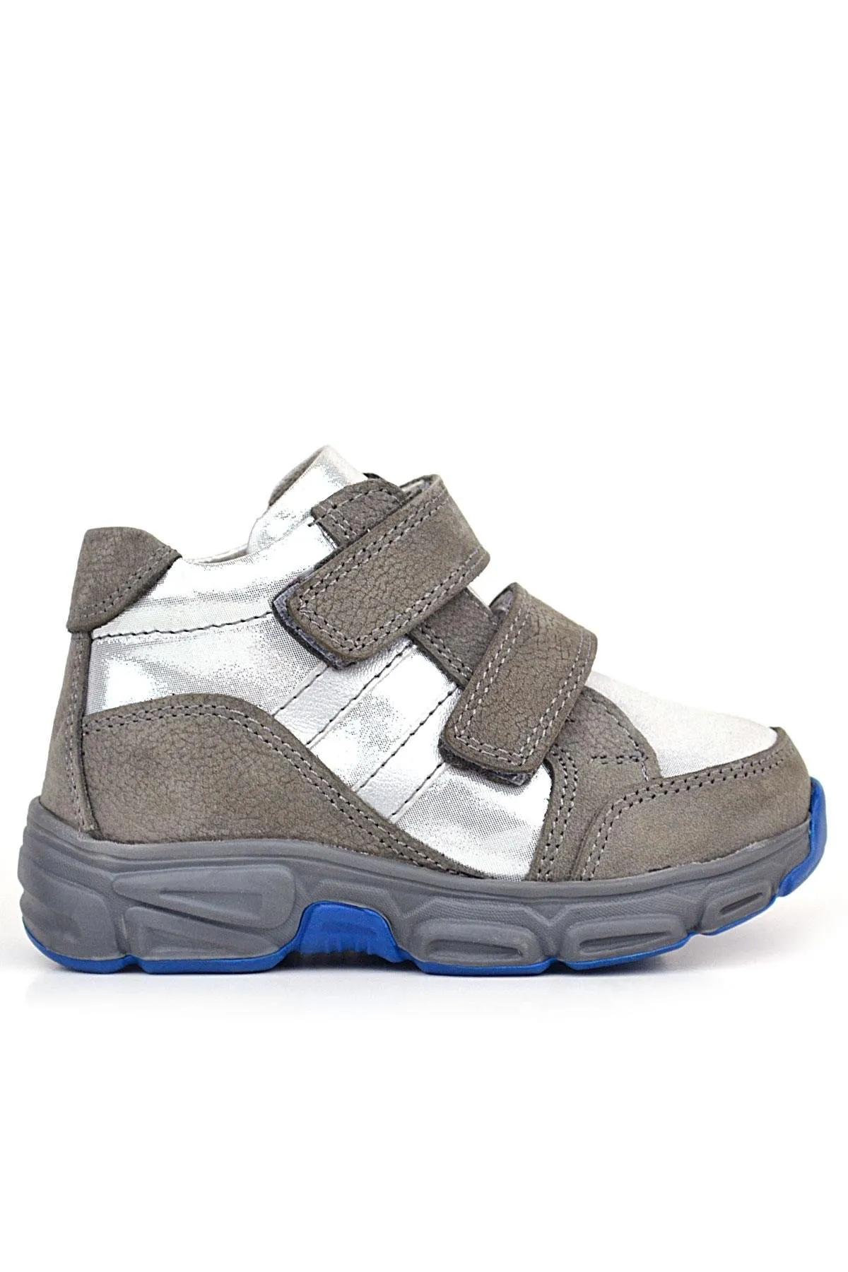 Hakiki Deri Gri Gümüş Cırtlı Kız Bebek Bot Ayakkabı