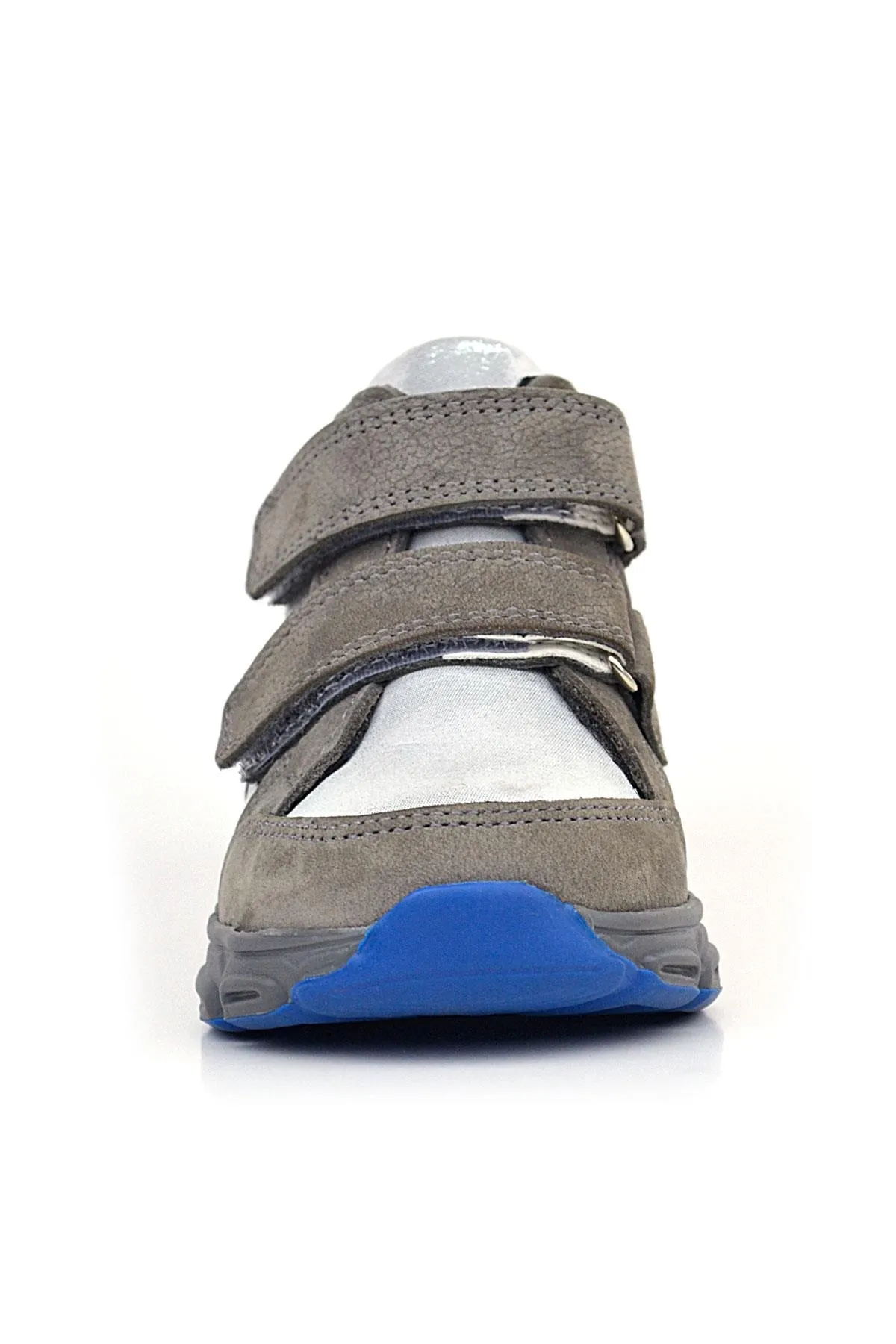 Hakiki Deri Gri Gümüş Cırtlı Kız Bebek Bot Ayakkabı