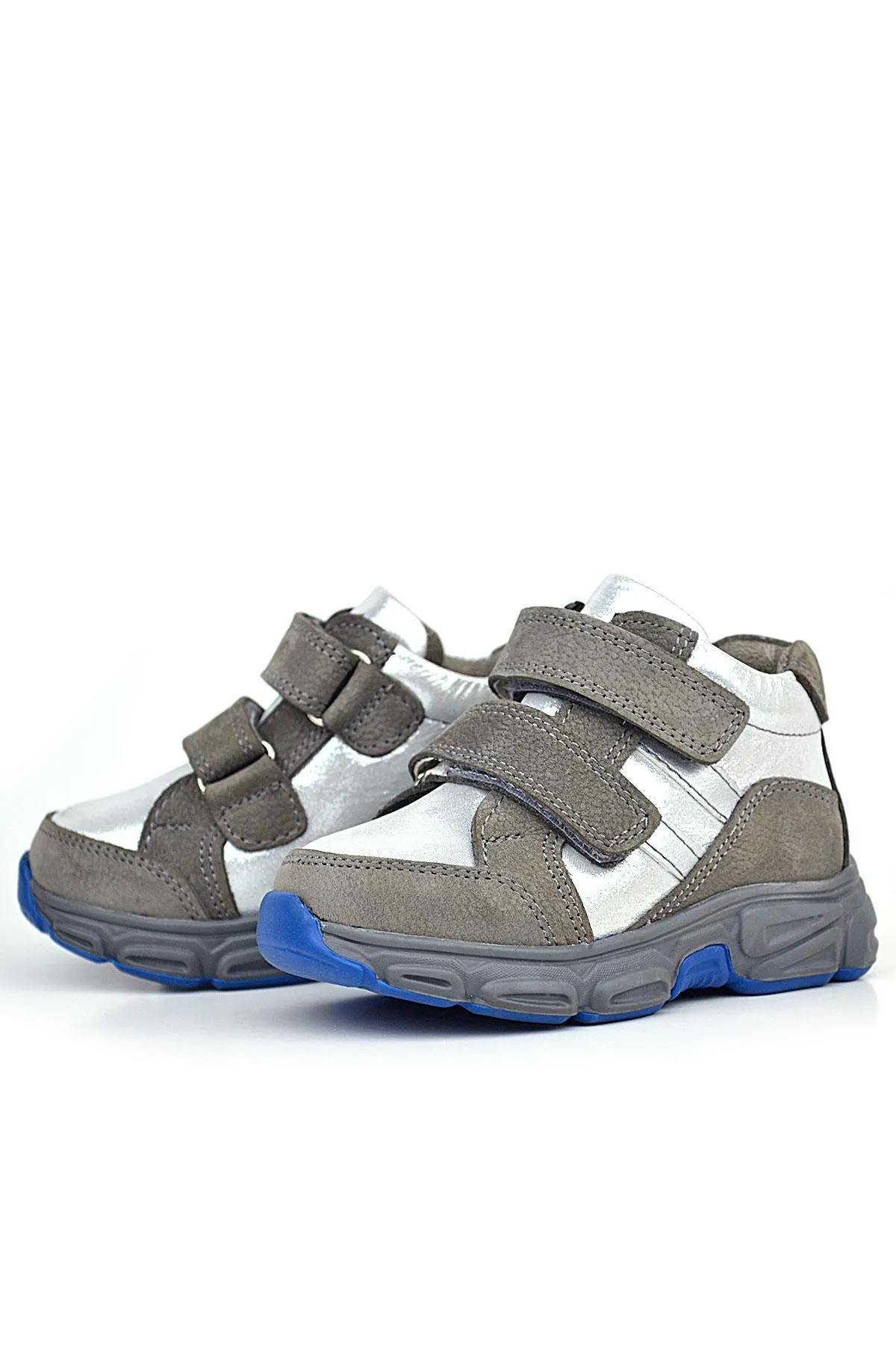 Hakiki Deri Gri Gümüş Cırtlı Kız Bebek Bot Ayakkabı