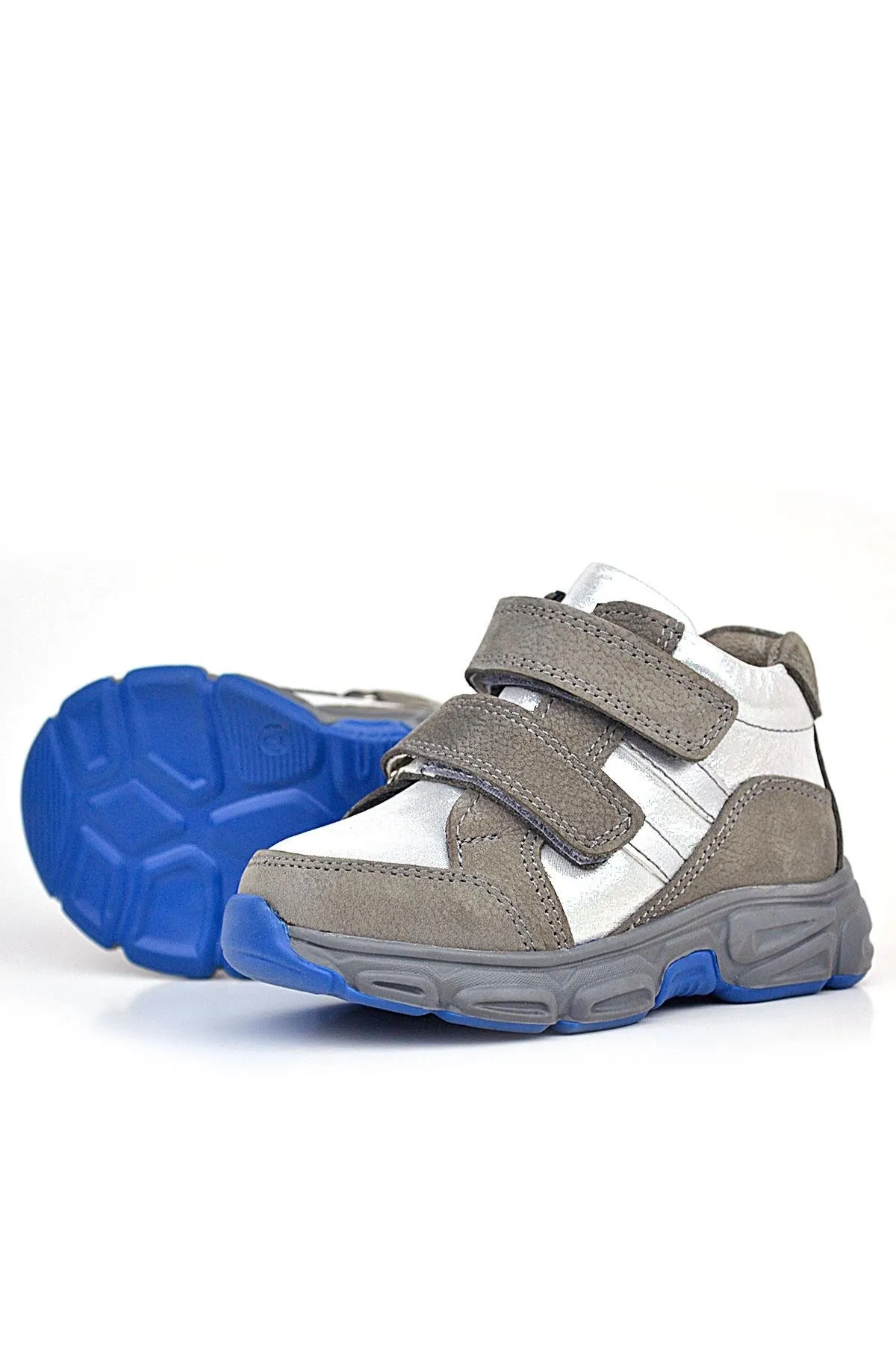 Hakiki Deri Gri Gümüş Cırtlı Kız Bebek Bot Ayakkabı
