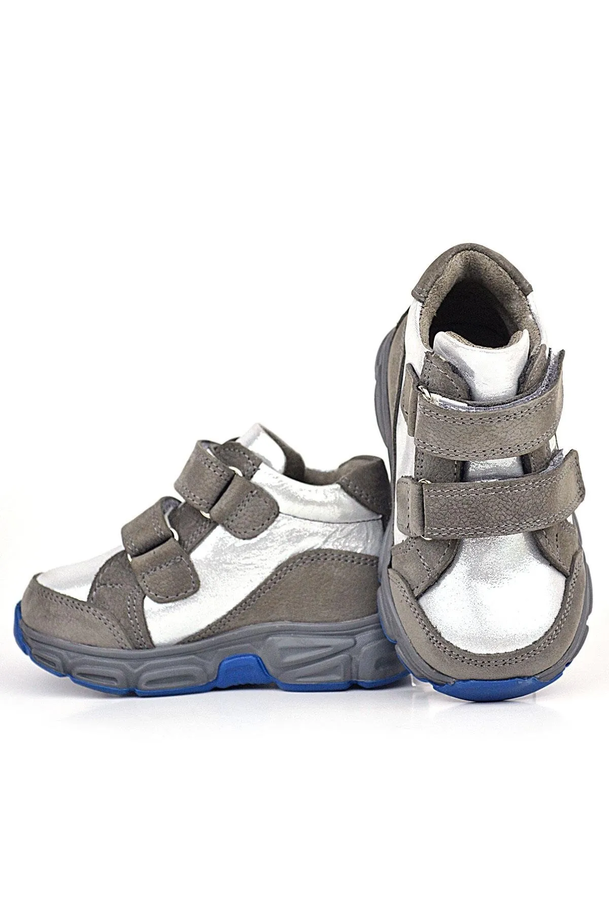 Hakiki Deri Gri Gümüş Cırtlı Kız Bebek Bot Ayakkabı