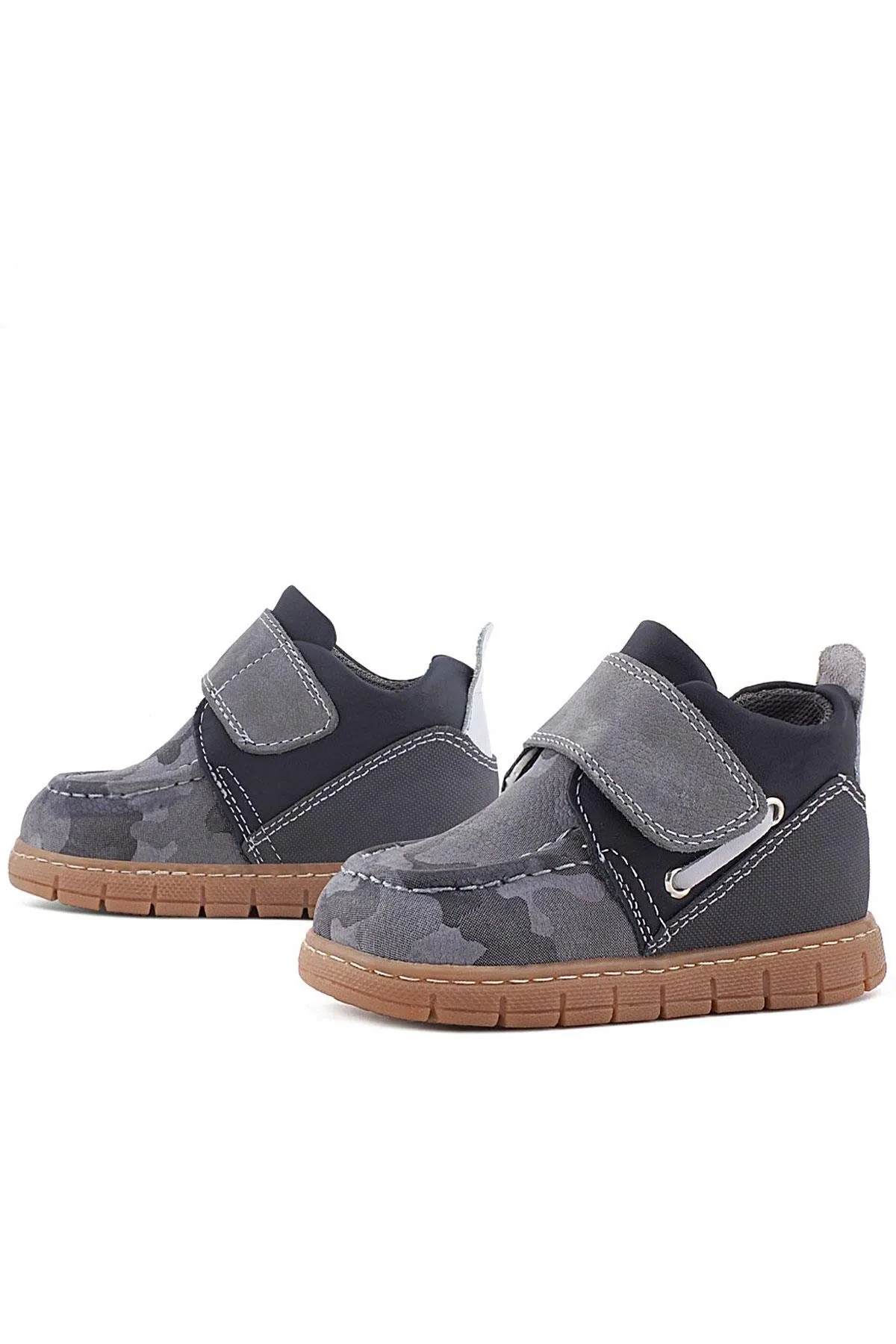 Hakiki Deri Gri Kamuflaj Desenli Cırt Cırtlı Bebek Bot