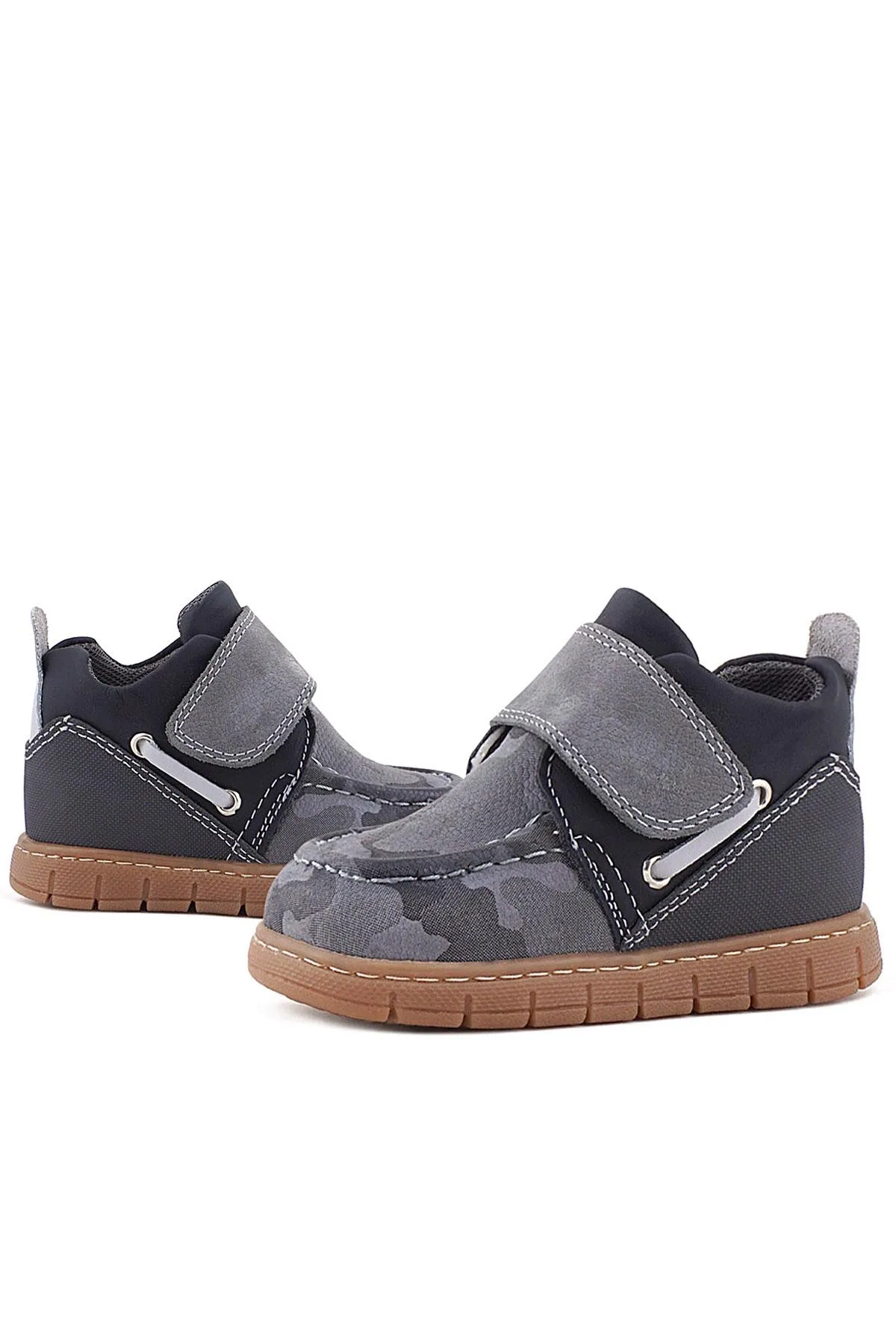 Hakiki Deri Gri Kamuflaj Desenli Cırt Cırtlı Bebek Bot