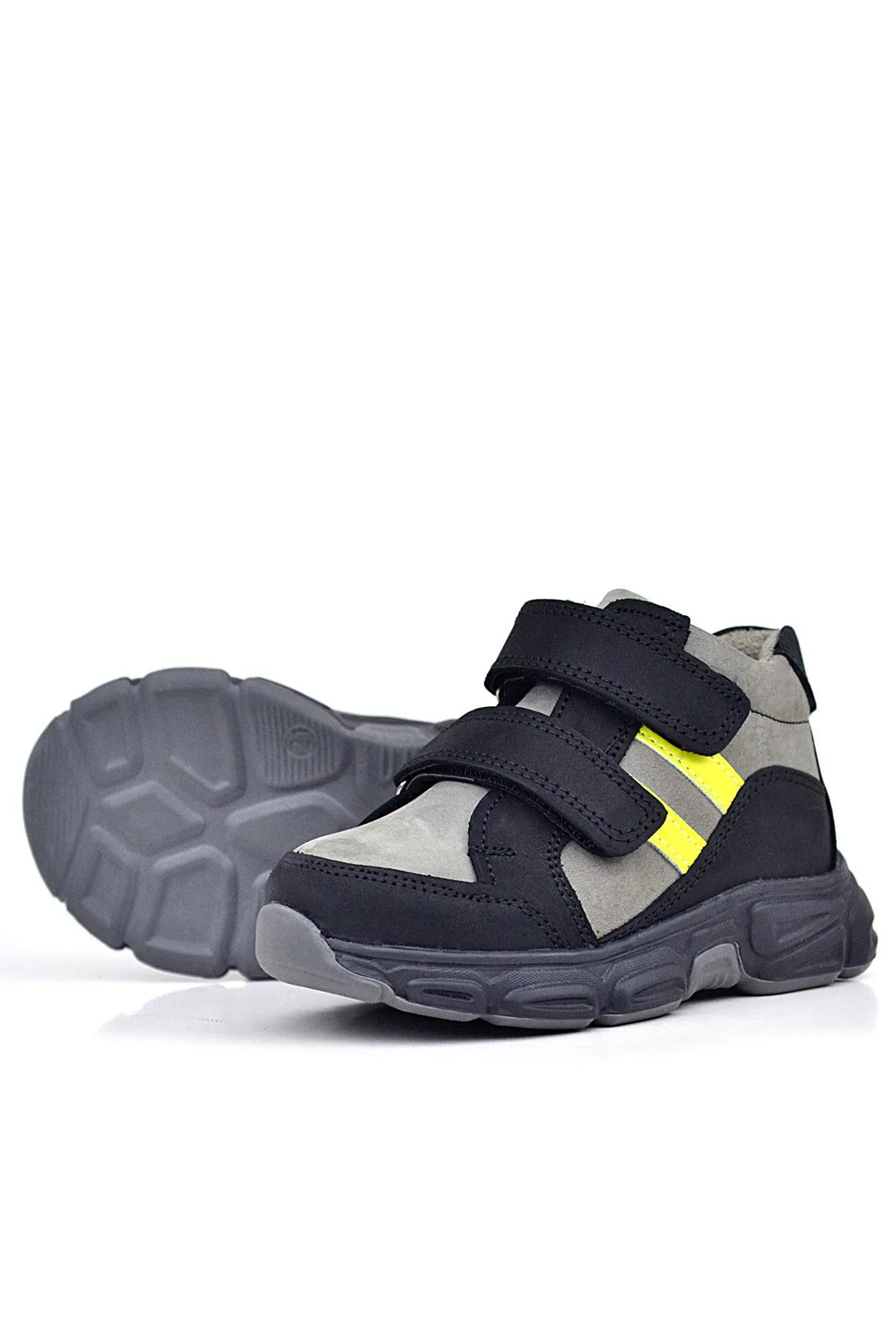 Hakiki Deri Gri Siyah Bebek Spor Bot Ayakkabı