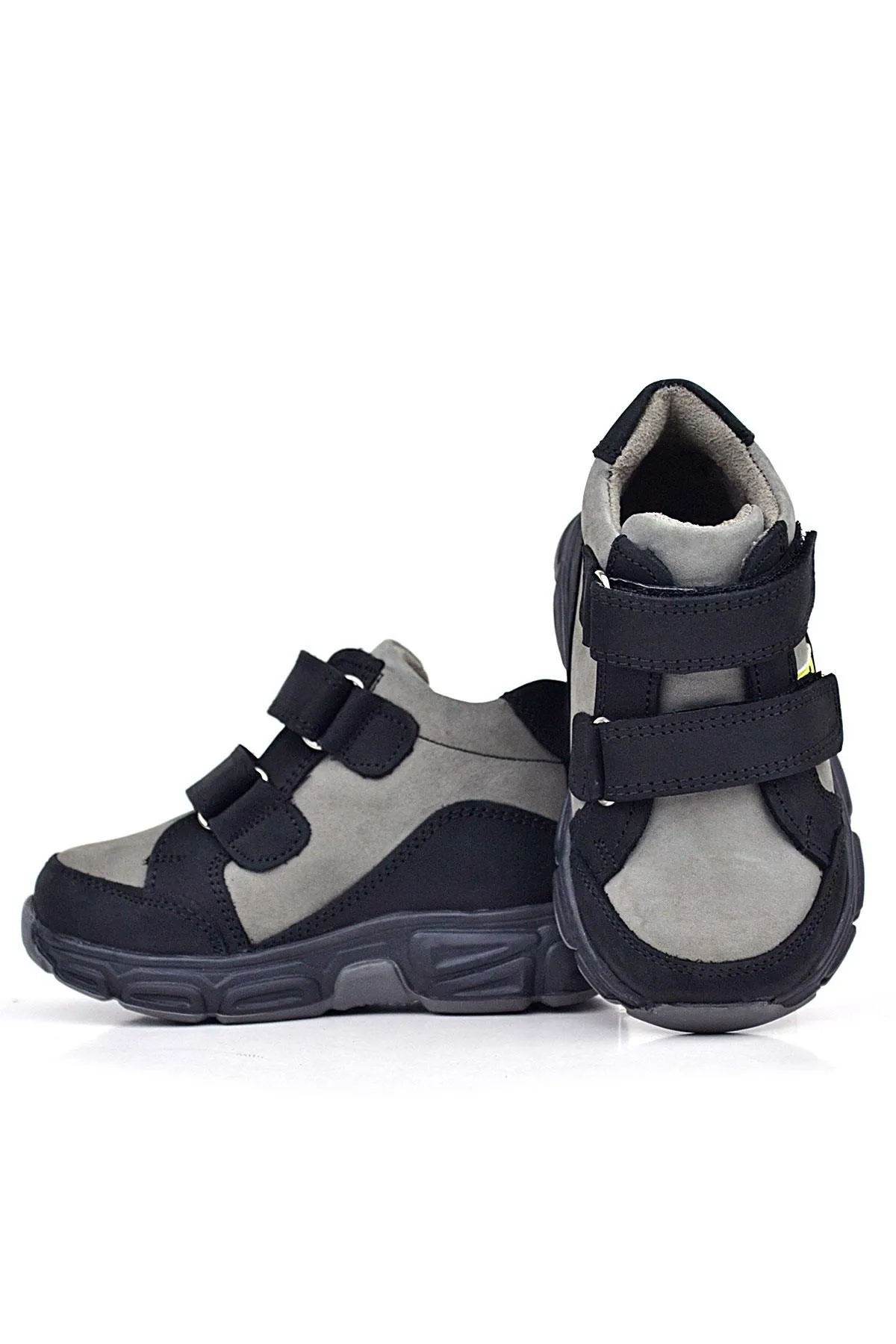 Hakiki Deri Gri Siyah Bebek Spor Bot Ayakkabı