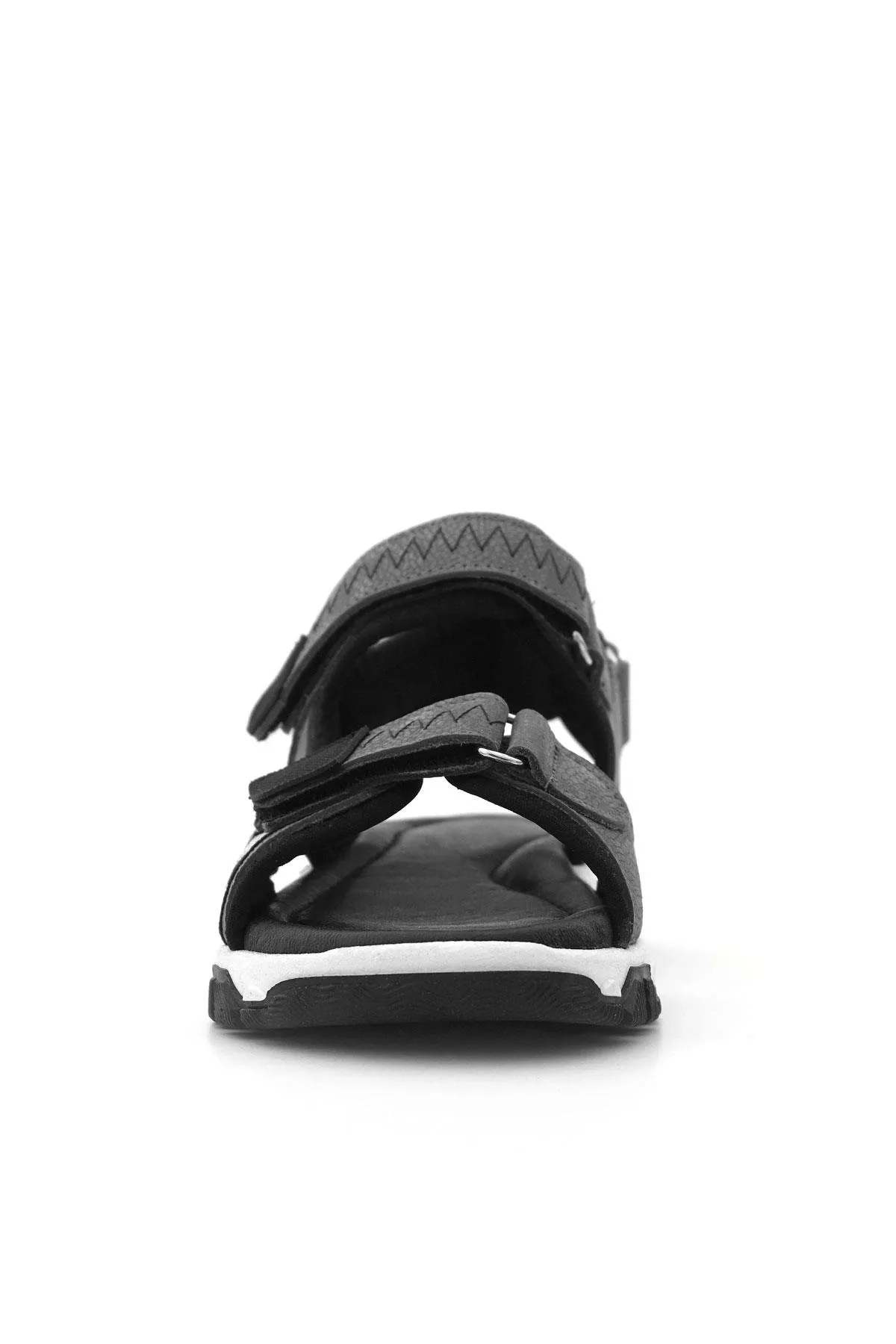 Hakiki Deri Gri Siyah Cırt Cırtlı Erkek Çocuk Sandalet