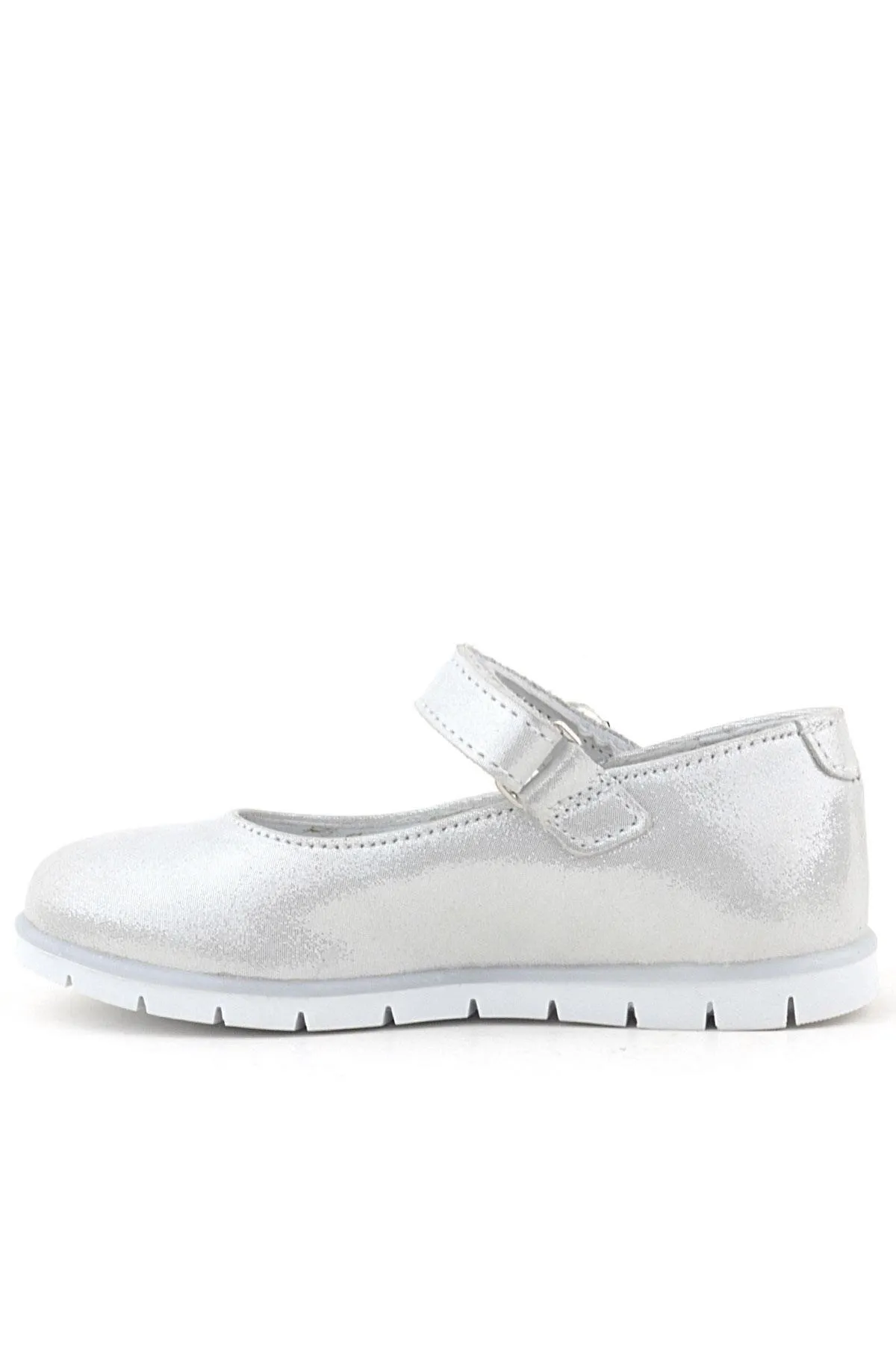 Hakiki Deri Gümüş Cırt Cırtlı Taş Detaylı Kız Çocuk Babet