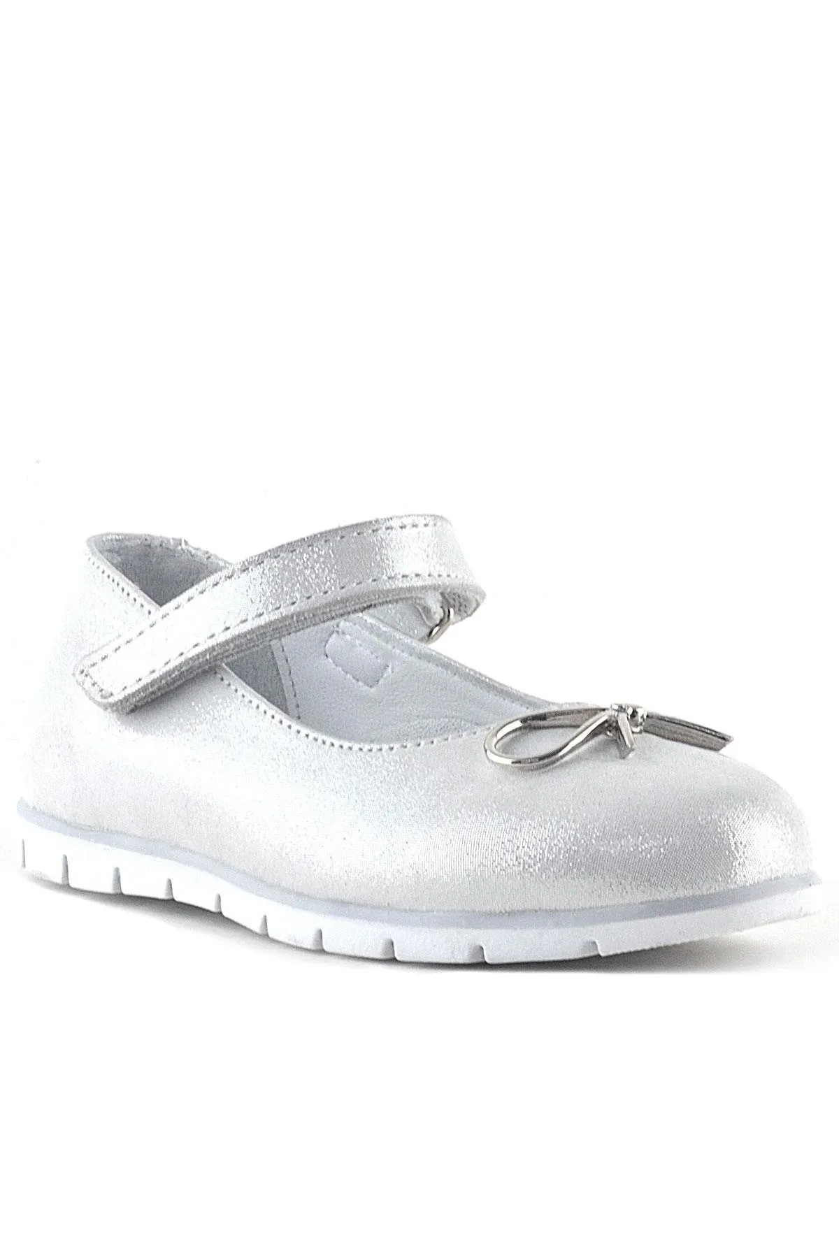 Hakiki Deri Gümüş Cırtlı Kurdele Detaylı Kız Çocuk Babet