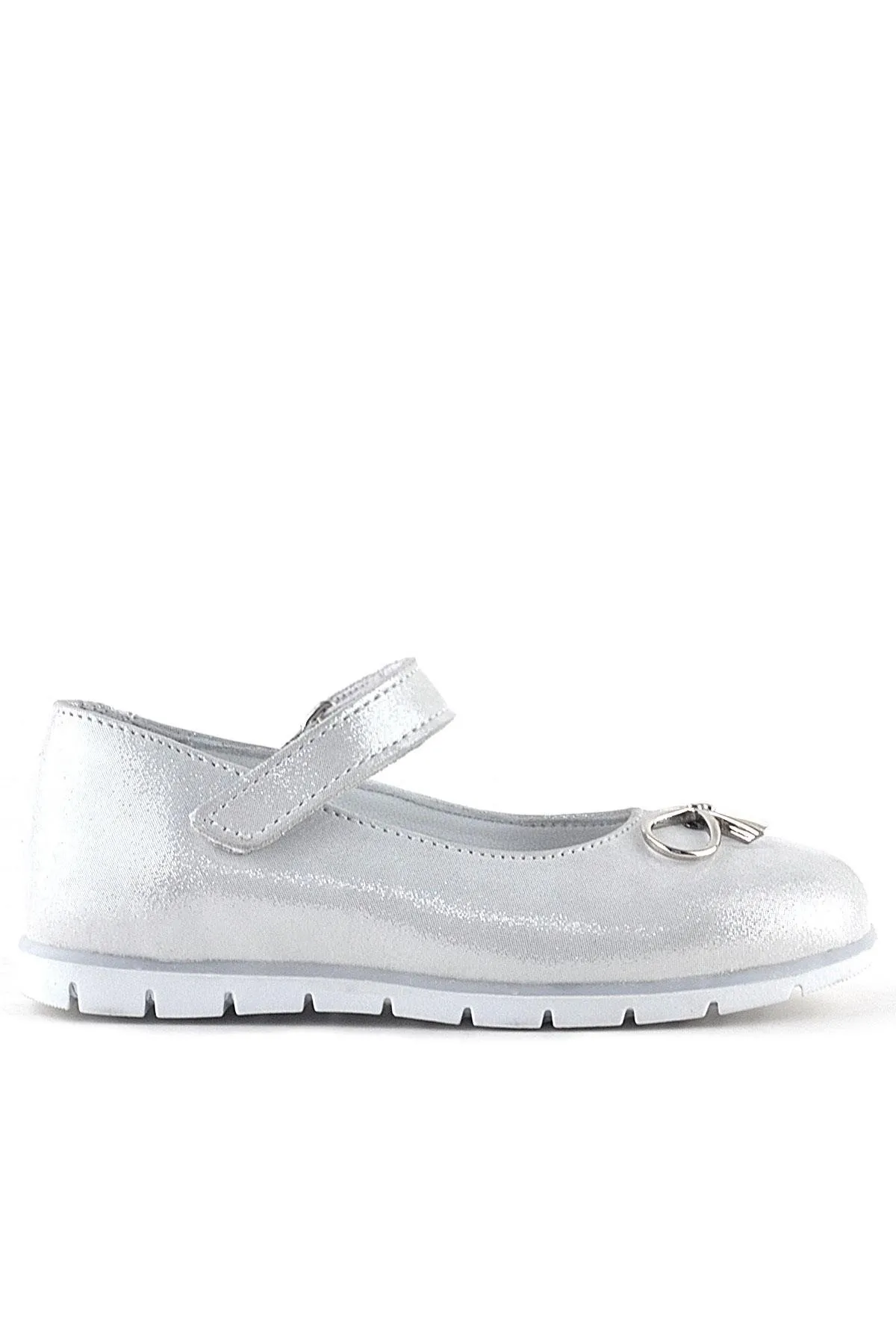 Hakiki Deri Gümüş Cırtlı Kurdele Detaylı Kız Çocuk Babet