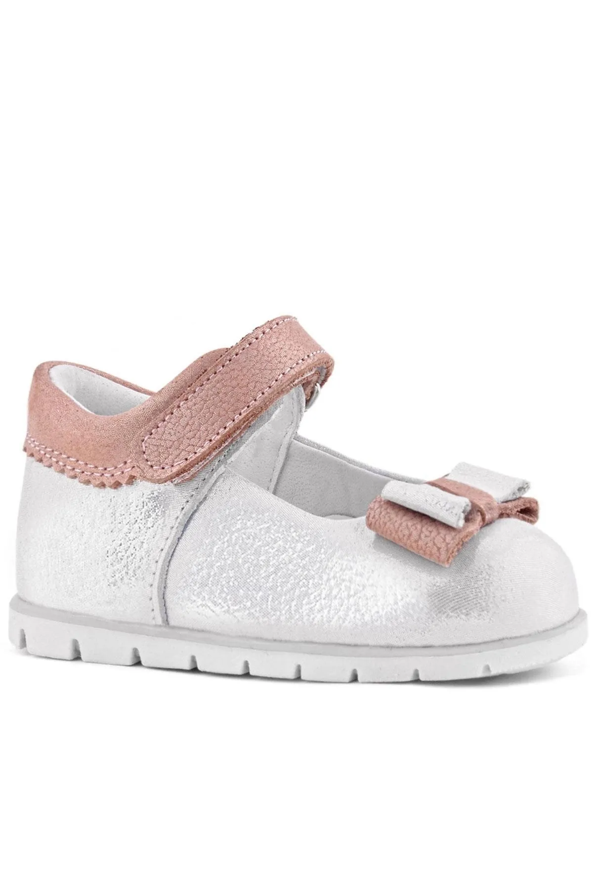 Hakiki Deri Gümüş Pudra Kız Bebek Babet Ayakkabı