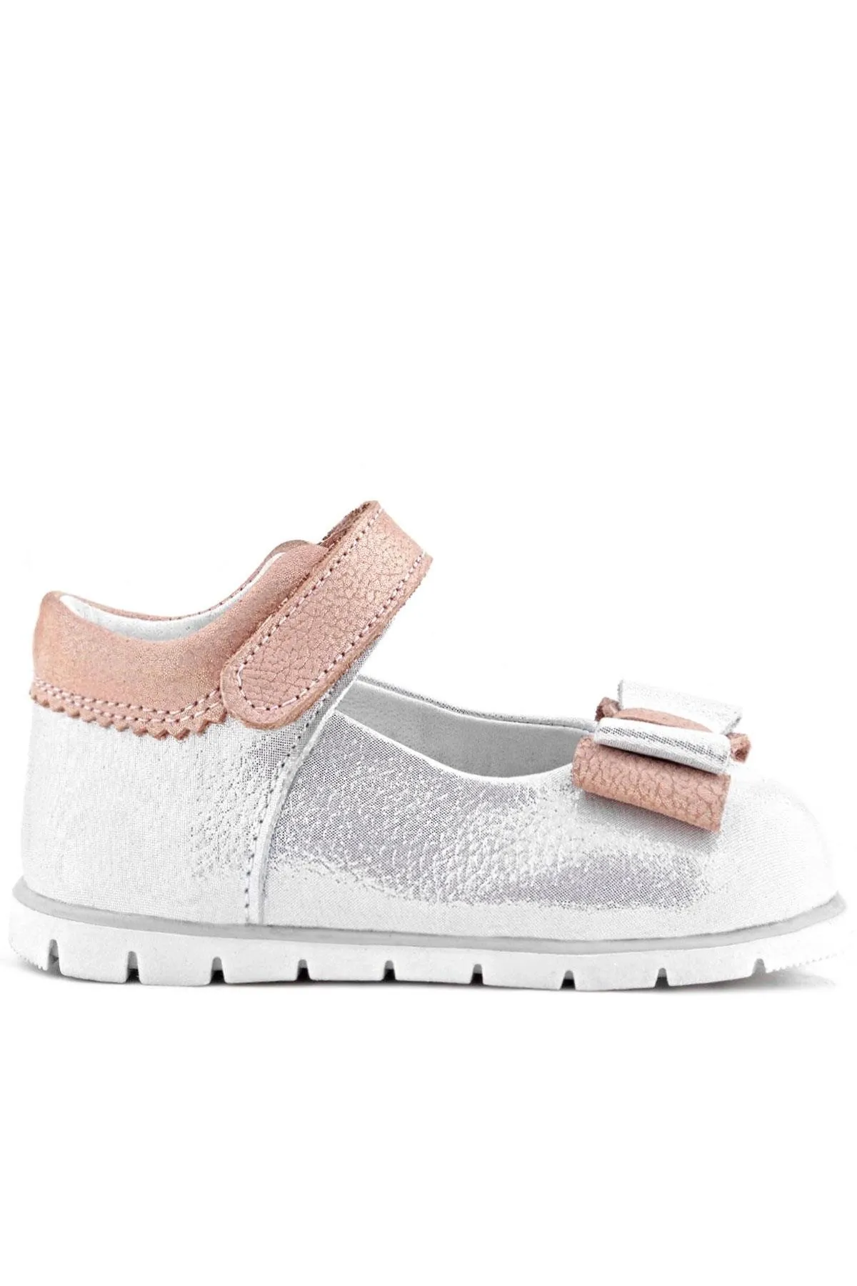 Hakiki Deri Gümüş Pudra Kız Bebek Babet Ayakkabı