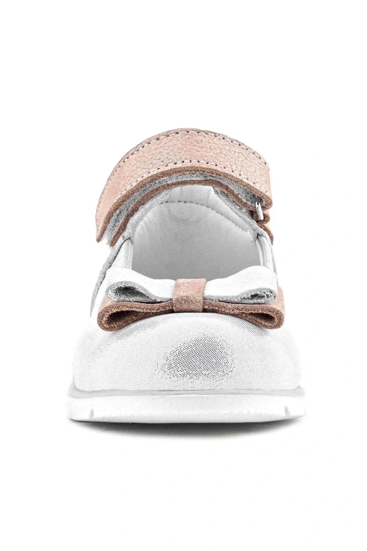 Hakiki Deri Gümüş Pudra Kız Bebek Babet Ayakkabı