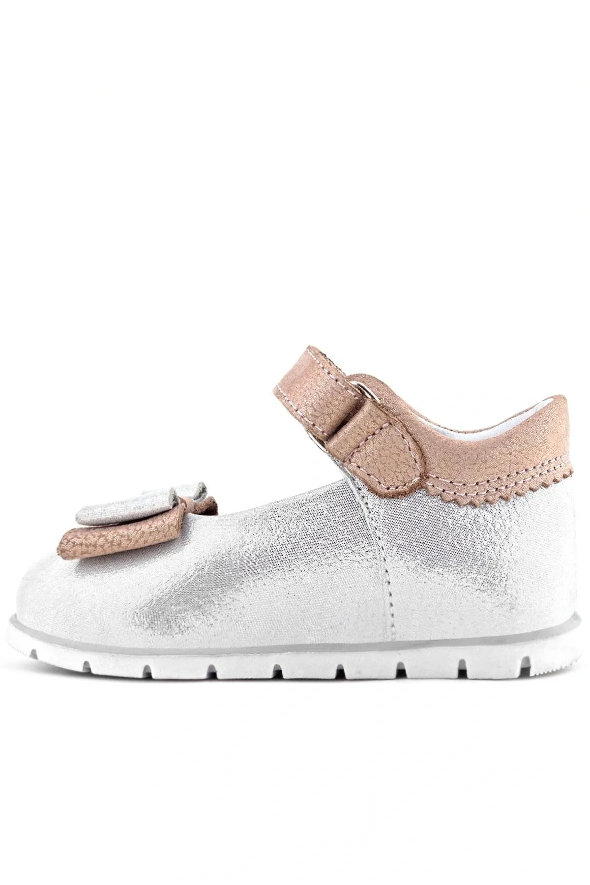 Hakiki Deri Gümüş Pudra Kız Bebek Babet Ayakkabı
