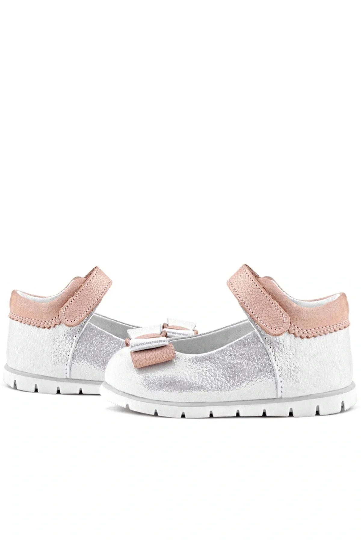 Hakiki Deri Gümüş Pudra Kız Bebek Babet Ayakkabı